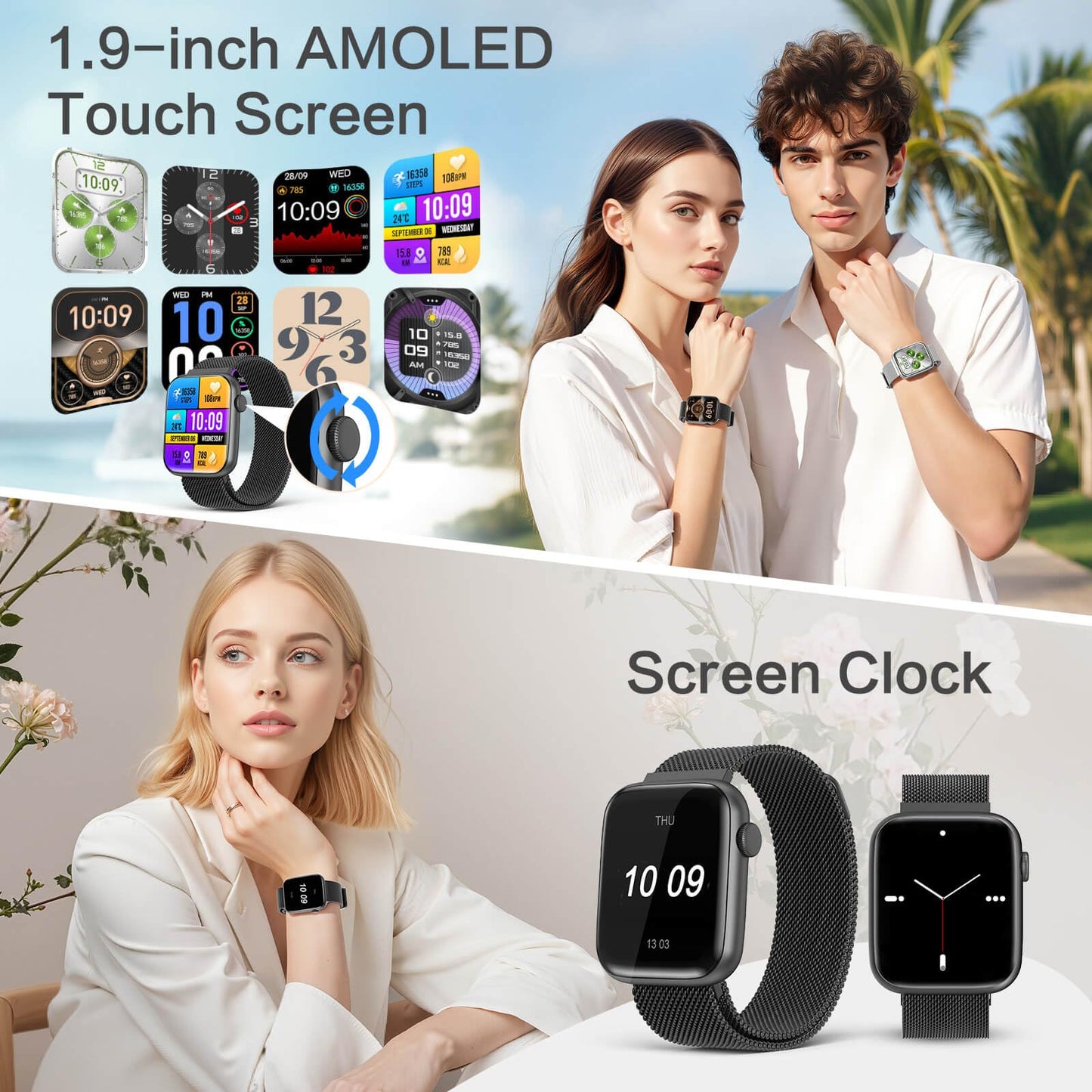 AI Smart Watch for Men, DA GPT AI Waterproof Smartwatch, 1.9" AMOLED Always-On Display, 24/7 Heart Rate, Blood Oxygen, Stress Sleep Monitor, 123 Sports Fitness Tracker, Compatible Android and iOS