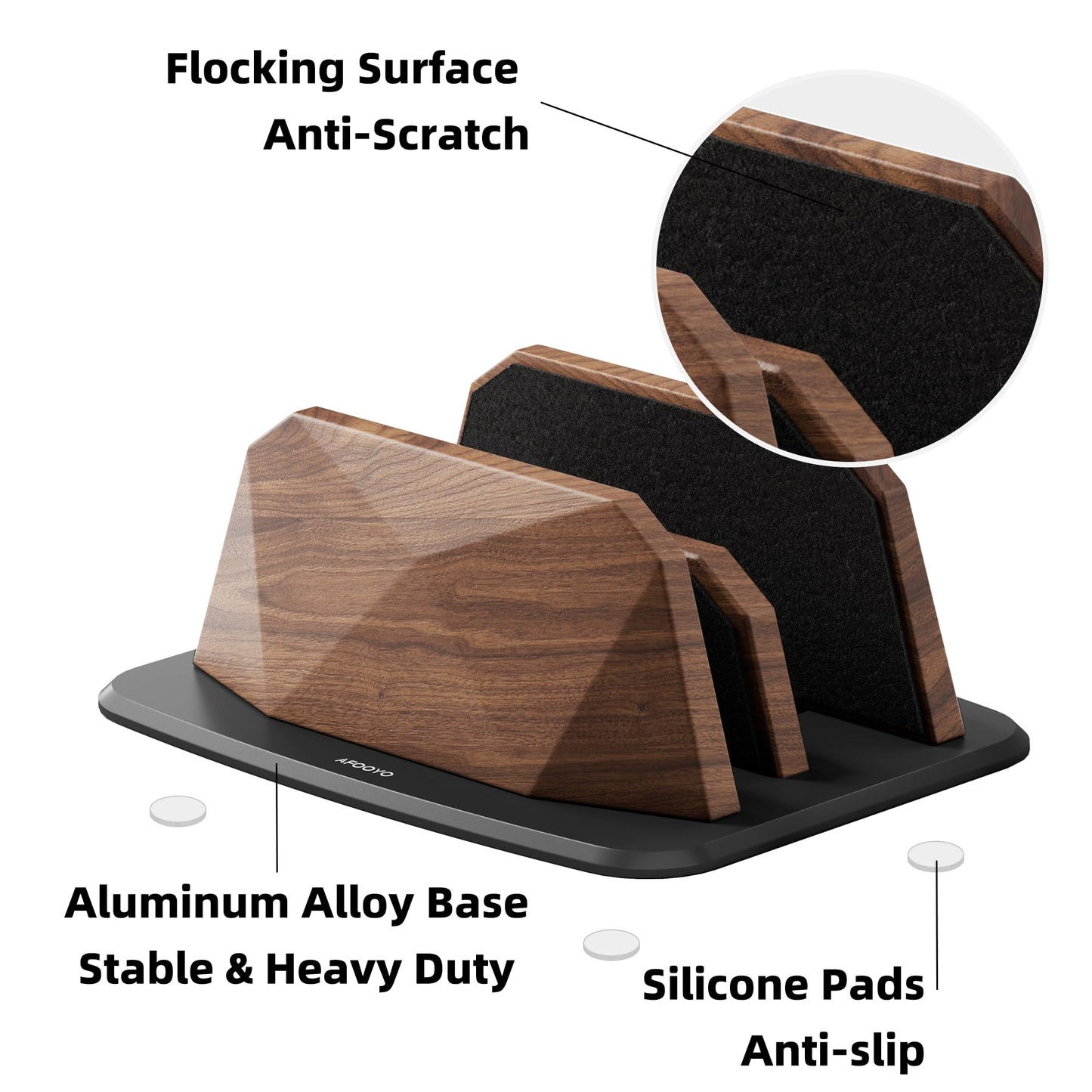AFOOYO Vertical Laptop Stand - Dual Slots Walnut Adjustable Laptop Holder,Desktop Dock Compatible with All MacBook, Surface,Chromebook,Dell & More(Walnut)
