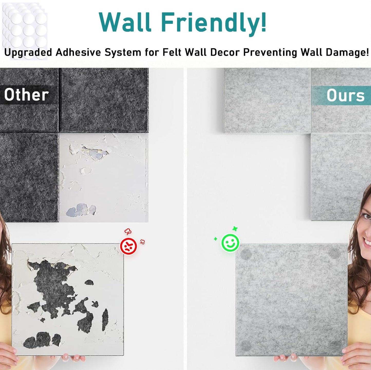 SOYANGNEK Cork Bulletin Board Alternative, 47"x35" Removable Felt Cork Board Tiles for Wall, 12 Pack 11.8 "x11.8 Large Bulletin Board Notice Pin Board for Office, School & Home（Light Gray）