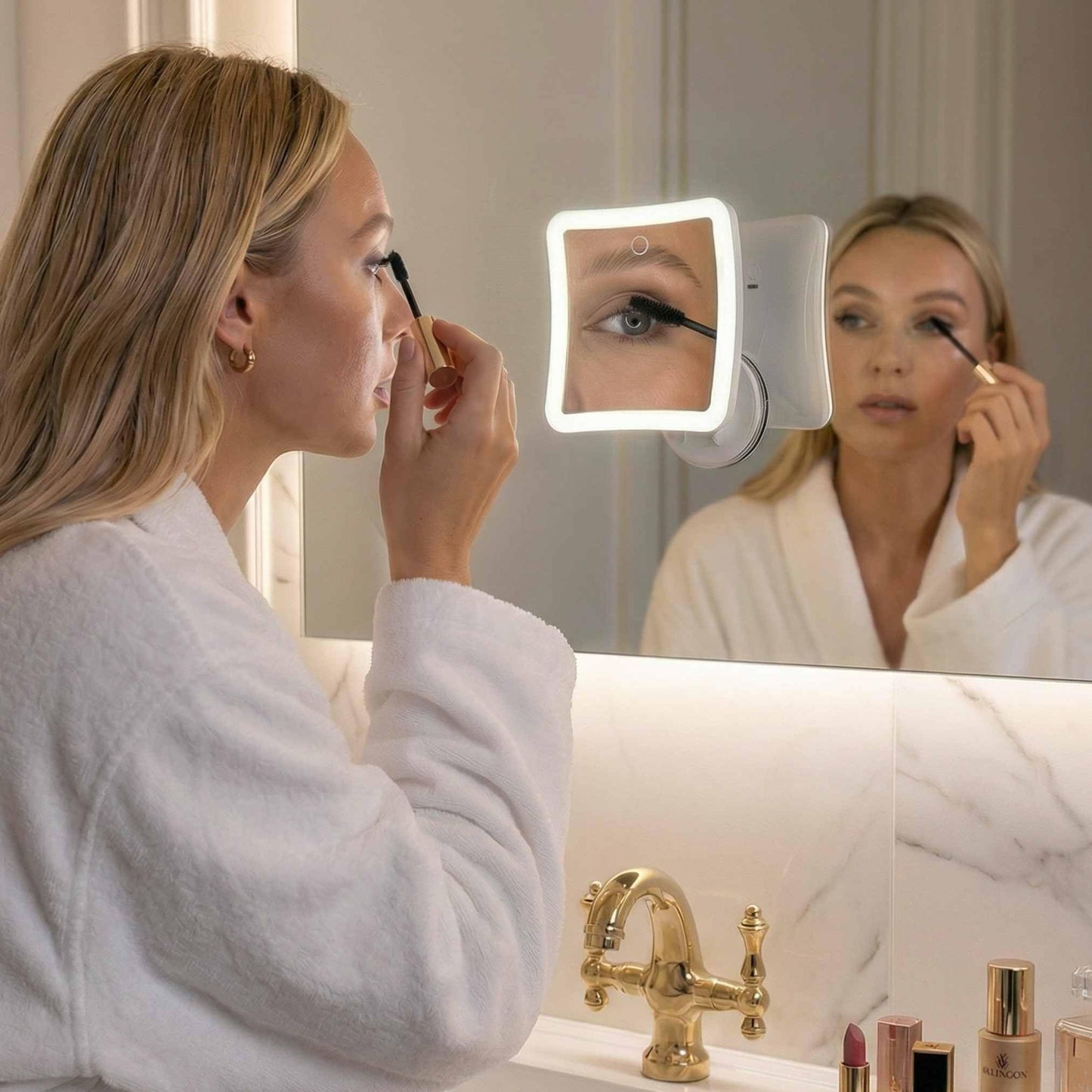 Fancii Rechargeable 10x Magnifying Mirror with 3 LED Light Settings, Dimmable Touch Light, Cordless, Locking Suction Mount, Lighted Mirror for Bathroom or Travel (Mira 2)
