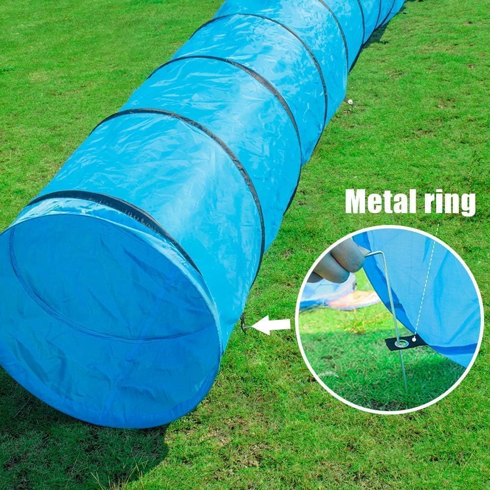 NBYTLT 16.2 FT Premium Dog Agility Tunnel with Bags, Outdoor Training Tunnel with 24" Wide Opening, Portable Dog Agility Equipment, Perfect for Most Sized Dogs, Blue