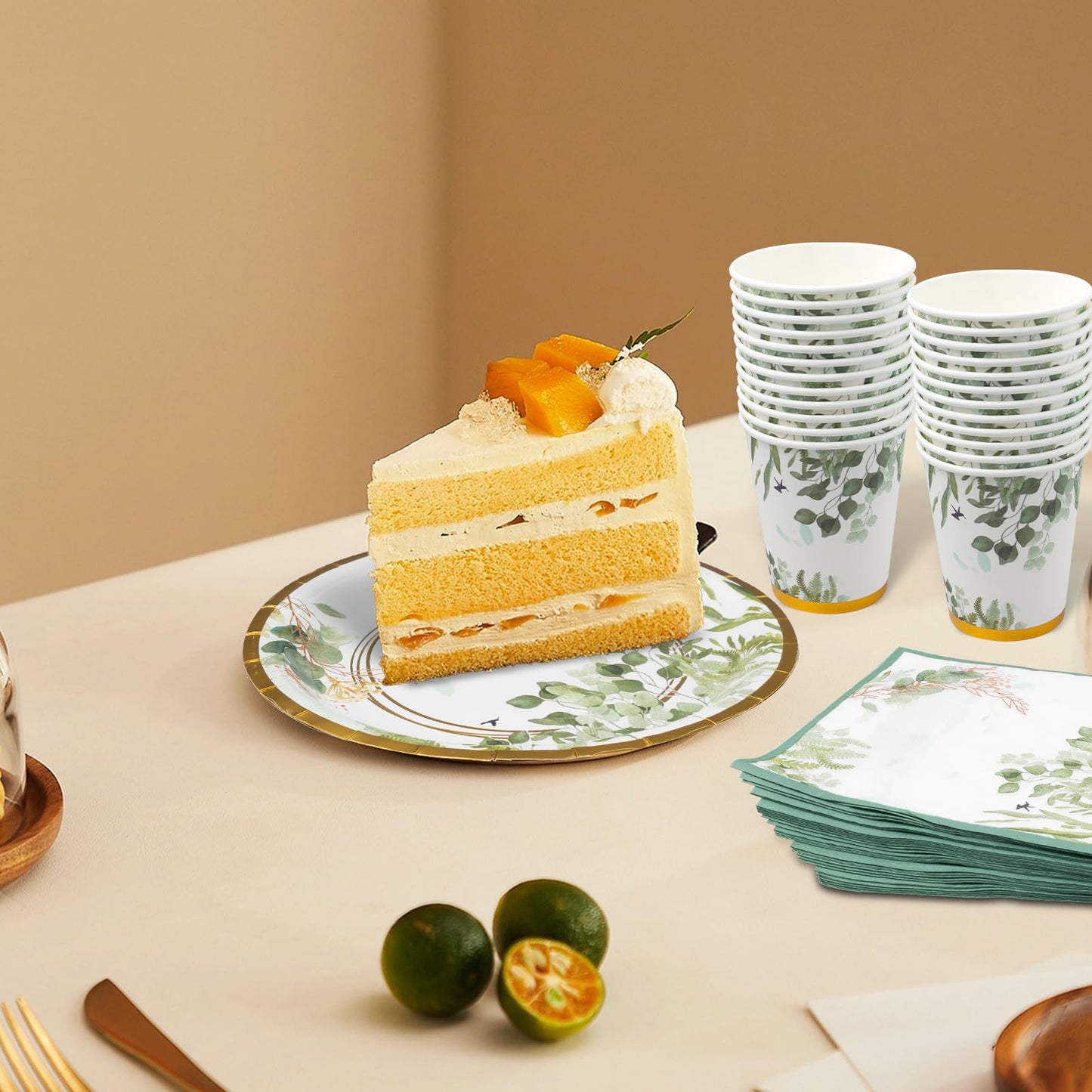 200 Pack Sage Green Plates and Napkins Party Supplies, Disposable Tableware Set, Eucalyptus Plates, Cups, Napkins for Wedding Bridal Baby Shower Birthday Party