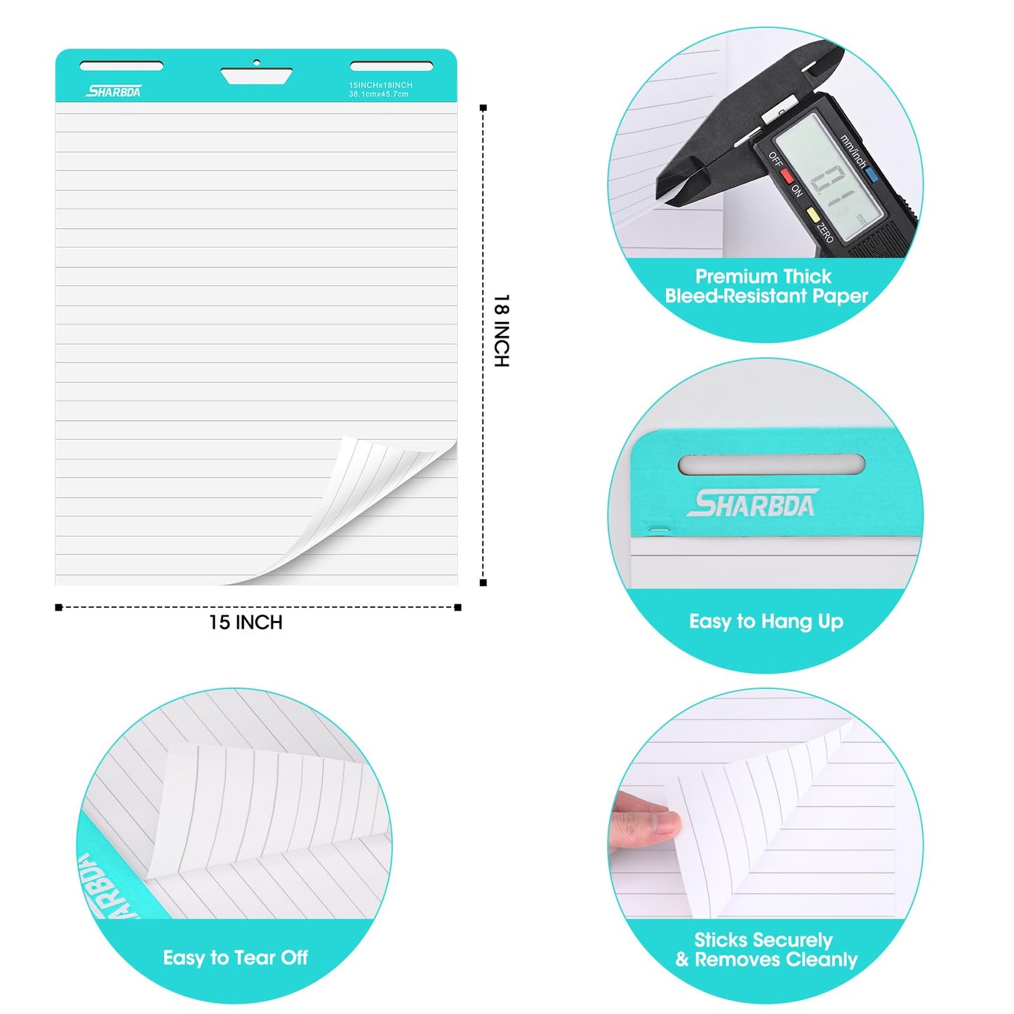 SHARBDA Lined Sticky Easel Pad,Lined Chart Paper 15"x18", Sticky Easel Pad with 3 Packs, 90 Sheets, Upgraded Big Anchor Flip Chart Paper with Super Sticky Back, Self-Stick Paper for Walls & Easels