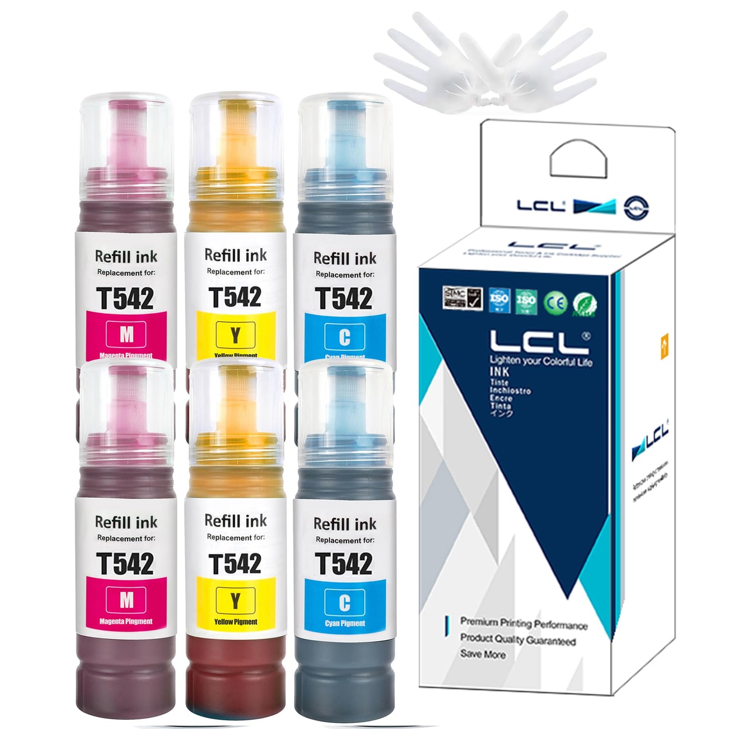 LCL Compatible Ink Refill Bottles High Capacity Replacement for 542 T542 Ink Compatible with ET-5150 ET-5170 ET-5180 ET-5850 ET-5800 ET-5880 ET-16600 ET-16650 ST-C8000 ST-C8090 (6-Pack,2C2M2Y)