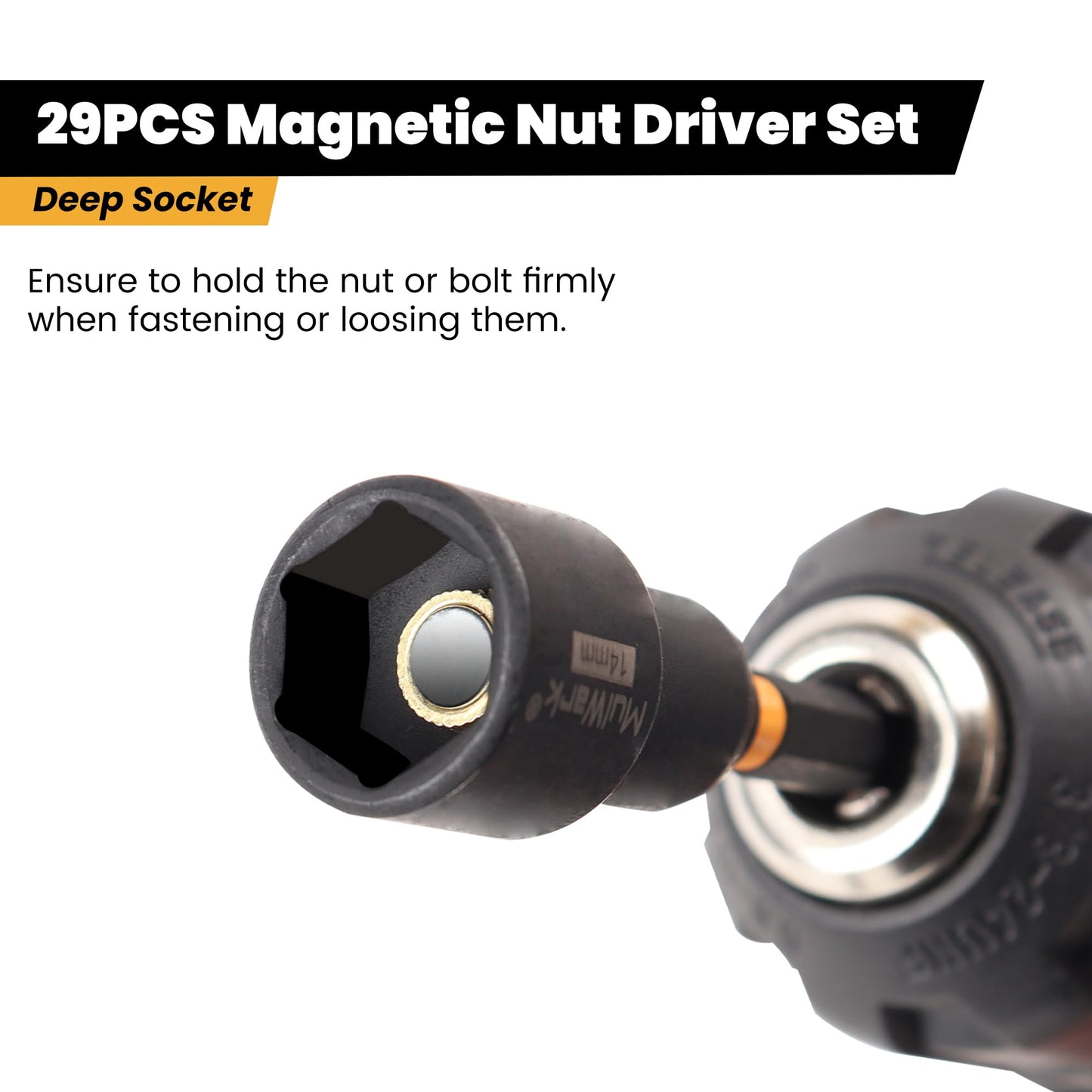 MulWark 29 Piece Magnetic Nut Driver Set, Impact drill socket adapter, SAE, and Metric Nut Driver Set Includes Magnetic Bit Holder, Quick Release Extension with Storage Bag