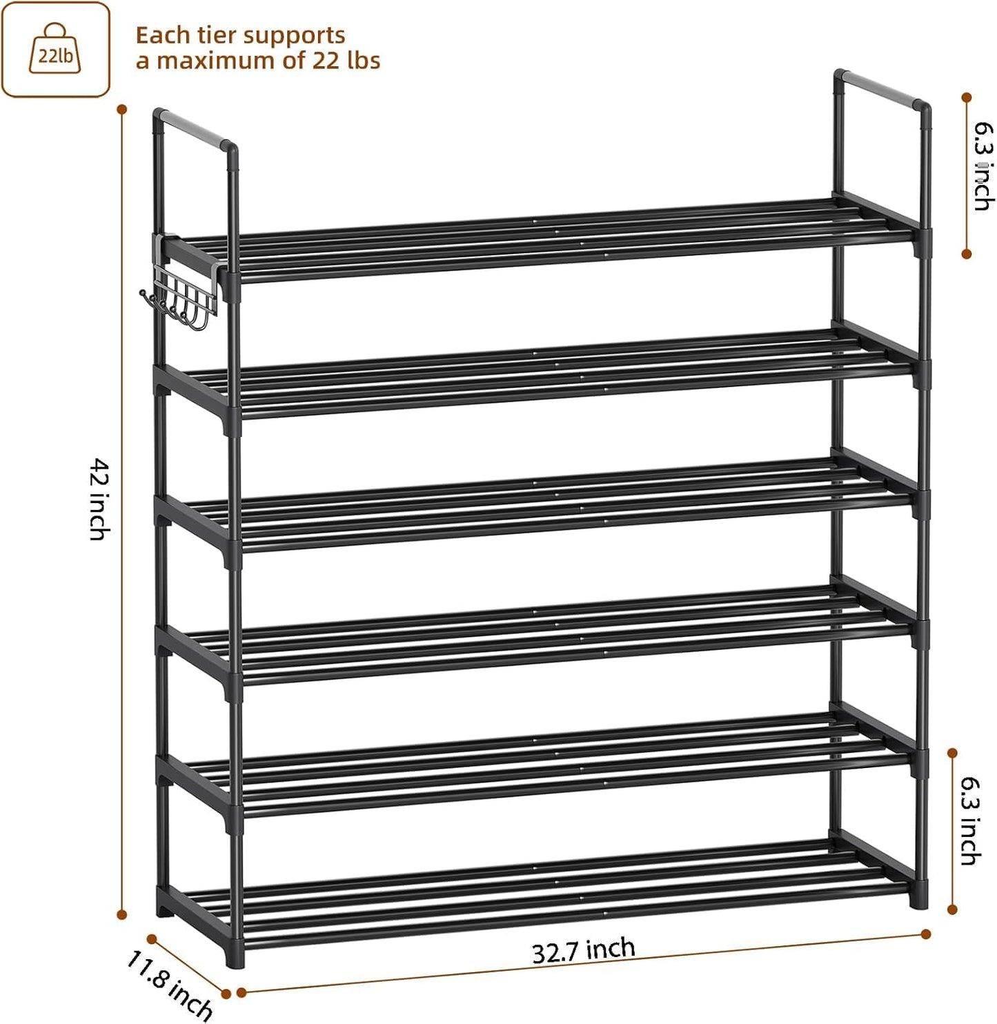 Shoe Rack, 6 Tier Shoe Rack for Closet, Shoe Organizer Storage for Entryway, Front Door Entrance, Large Shoe Stand Holder