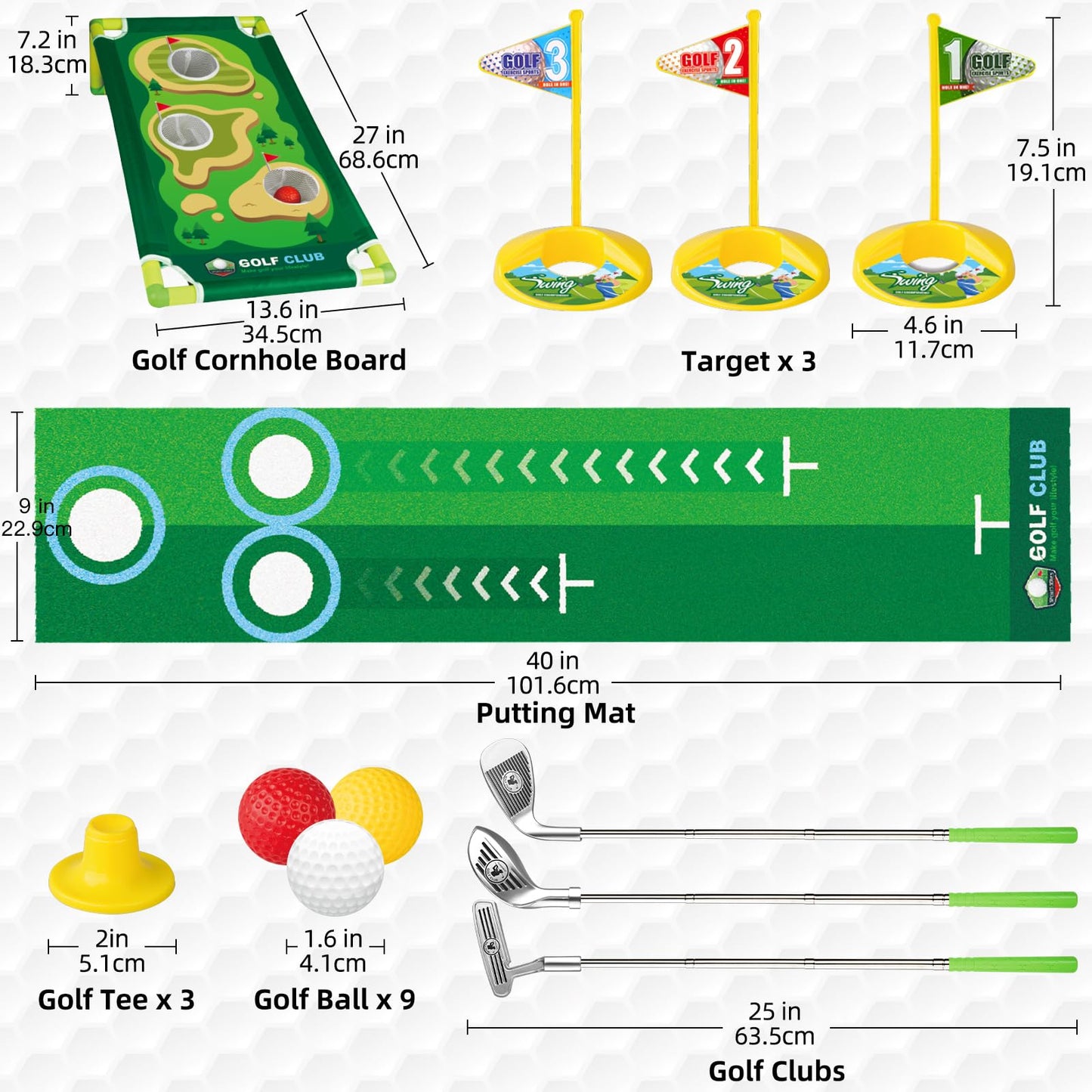 Liberry Kids Golf Set Aged 3 4 5 6 for Boys Girls, Retractable Toddler Golf Clubs Set with Putting Mat & Cornhole Board, Outdoor Indoor Sports Toy Birthday Gifts