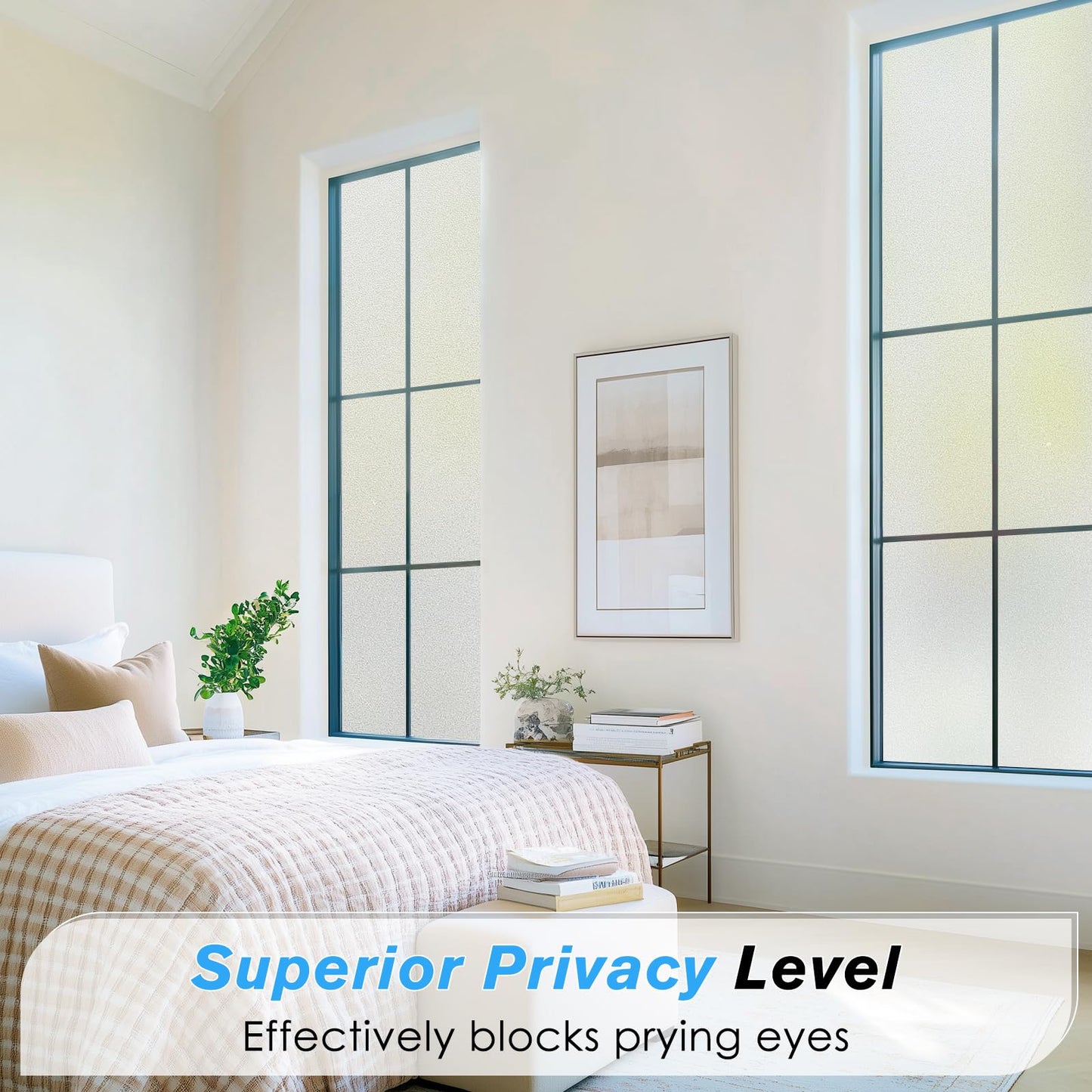 Haton Window Films for Privacy, Static Cling Frosted Glass Film, Sun Heat Blocking Privacy Window Tint, Anti-Glare Removable Frosting Sticker Covering for Home Bathroom, Pure 60 x 200cm