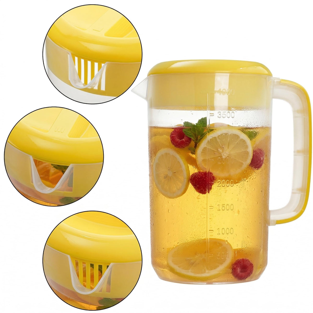 Jucoan 2 Pack 1 Gallon/4L Plastic Straining Pitcher, Large Water Carafe Drink Pitcher Jug Clear Ice Tea Maker Beverage Pitcher Perfect for Ice Tea, Lemonade
