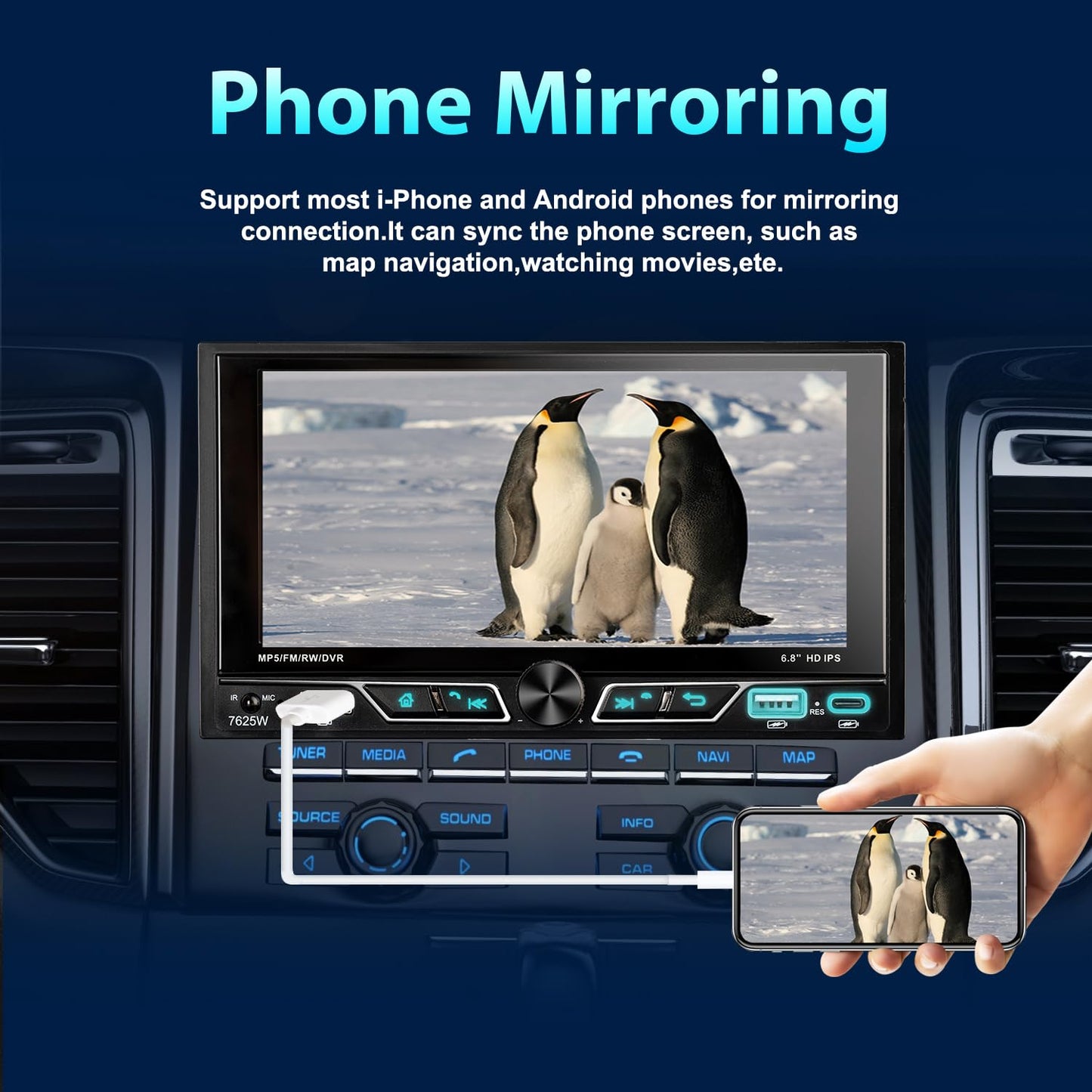 Alondy Double Din Car Stereo with 6.8" Touchscreen Compatible with [Wireless] Apple CarPlay/Android Auto Bluetooth AM/FM Radio 2X USB (Both 2.1A Fast Charge) Backup Camera RCA Audio Receiver