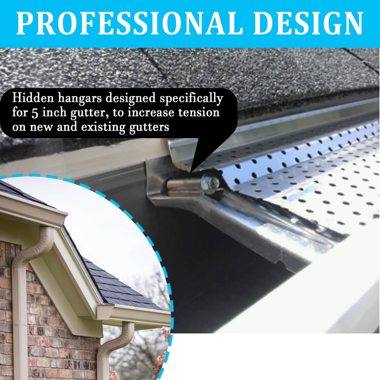 5inch Gutter Hangers (60Pcs) with Pre-Inserted Quick Screw Gutter Clips, Hidden Bracket Clips for 5" K-Style Aluminum Gutters - Come with 1/4” Hex Drill Bit