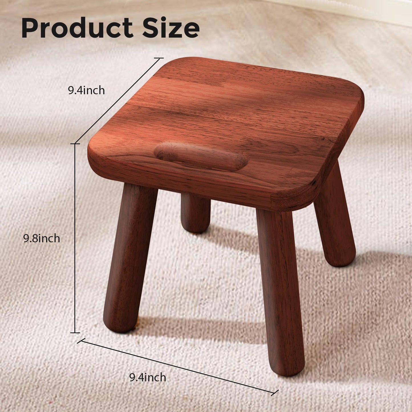 SEEMINES Small Wooden Step Stool,100% Solid Wood Stool with Non-Slip,300lb Load-Bearing Square Step Stool for Bathroom Kitchen Bedroom Living Room Plant Stools (Walnut Color)