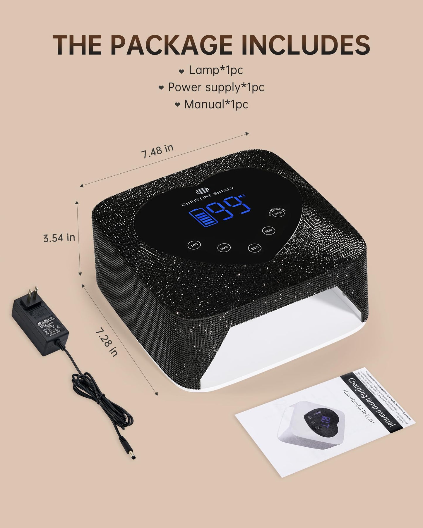 CHRISTINE SHELLY UV LED Nail Lamp 72W Rechargeable Sparkly Wireless Nail Dryer Gel Polish Light with 5 Timer Setting Professional Quick Dry Curing Lamp with Display Auto Sensor for Salon & Home, Black