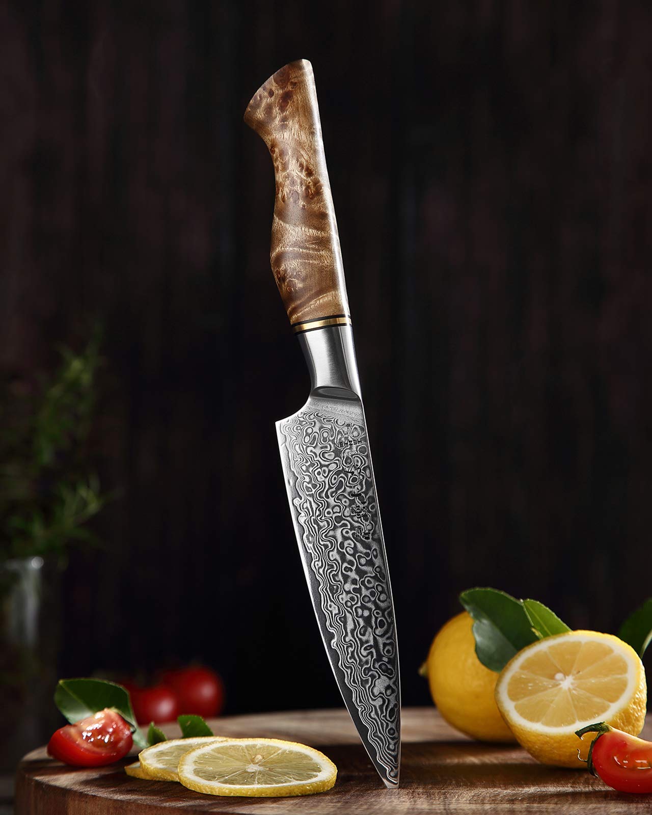 HEZHEN 5 inch Utility Knife Kitchen with Razor Sharp- Damascus Steel with Rose Pattern Multifunctional VG10 Professional Paring-Fruit Knife- Master Series Ergonomic Figured Sycamore Wood Handle