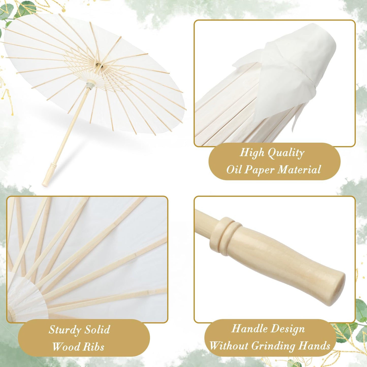16 Pieces 23.6 Inches White Paper Umbrellas Chinese Japanese Oiled Paper Umbrella Large Paper Parasol Umbrella DIY Painting Oiled Paper Parasol Umbrella for Wedding Bridal Party Decor Photo Props
