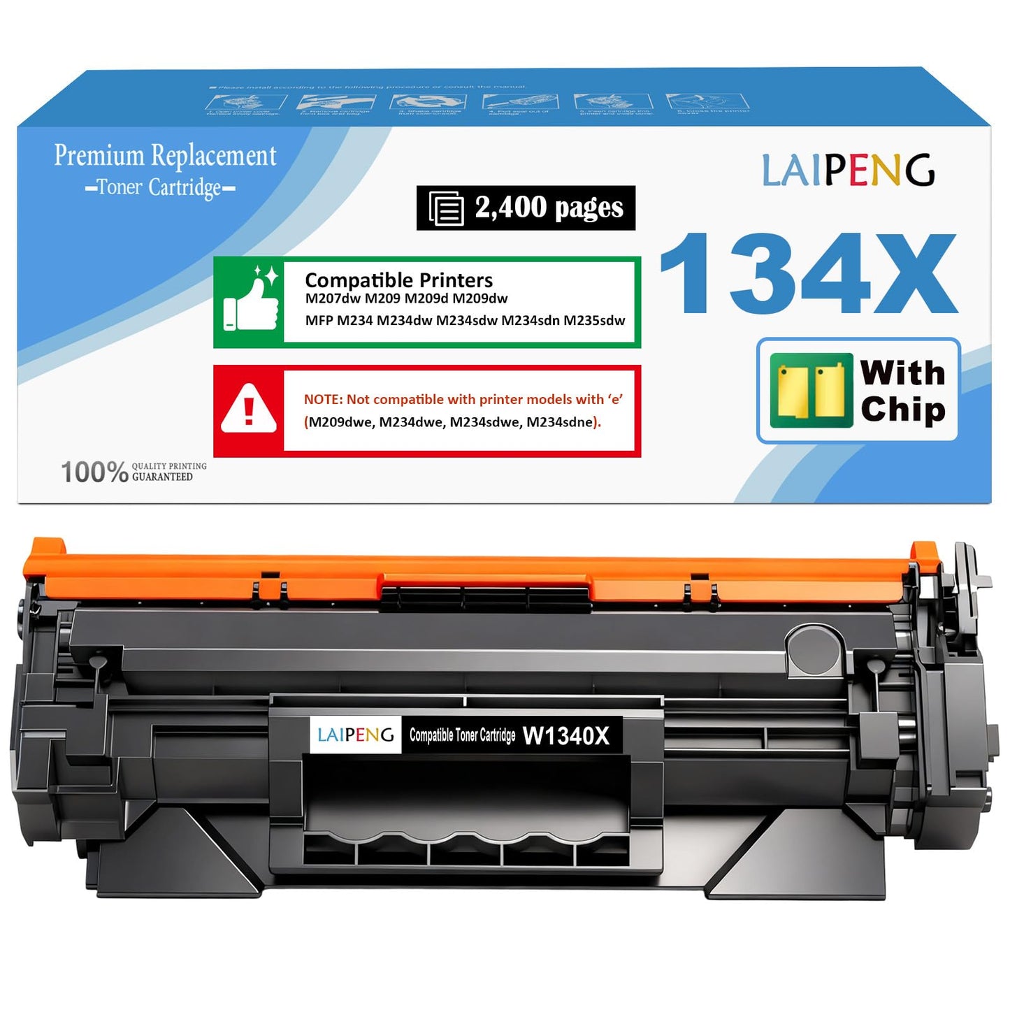 134X Black Toner Cartridge [with CHIP] Replacement for 134X W1340X 134A W1340A Compatible for M207dw M209 M209d M209dw MFP M234 M234dw M234sdw M234sdn M235sdw Printers W1340X (Black x 1)