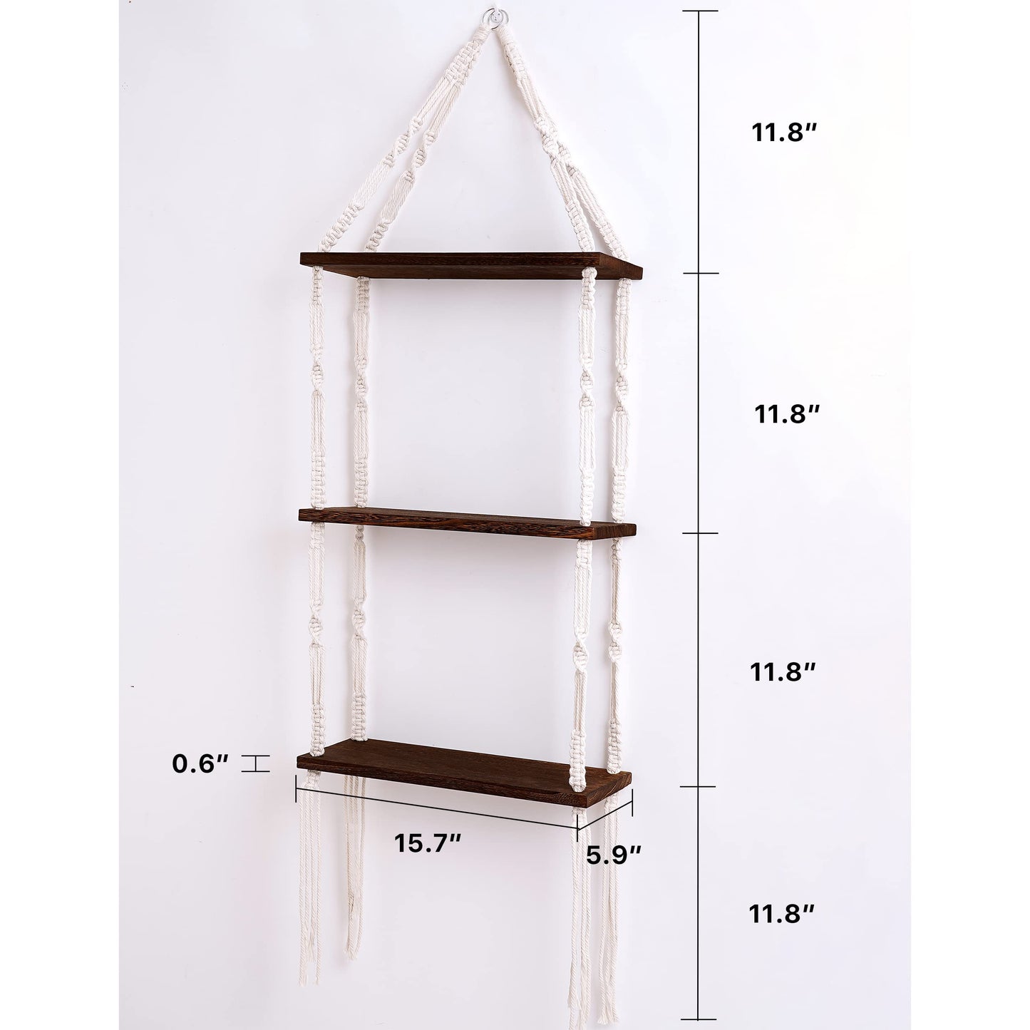 Easever Hanging Shelves, 3-Tier Rustic Plant Shelves, Macrame Wall Hanging Storage, Boho Room Decor for Apartment, Bathroom, Living Room, Bedroom