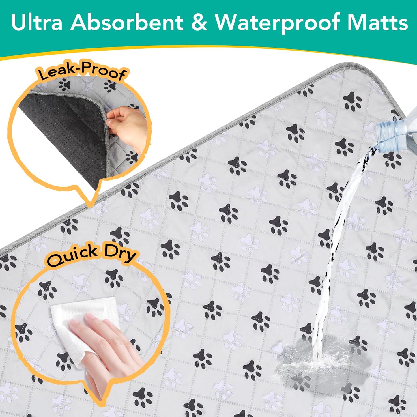 FURWEY Extra Large Washable Pee Pads for Dogs Super Absorbent Dog Training Pads Non-Slip Waterproof Pet Training Pads Mats Whelping Pads for Dogs Cats Puppy (Light Grey, 72"X72"(2PACK))
