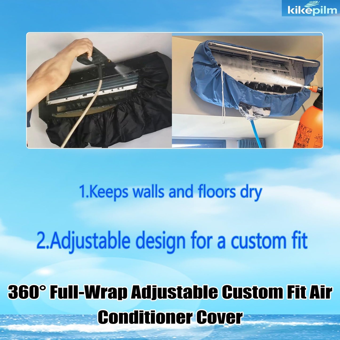Kikepilm Heat Pump Cleaning Kit，Wall Mini Split Heat Pump Cleaner, Wall Mini Split Ac Conditioner Cleaning Kit(13pcs，Sky Blue，Large)