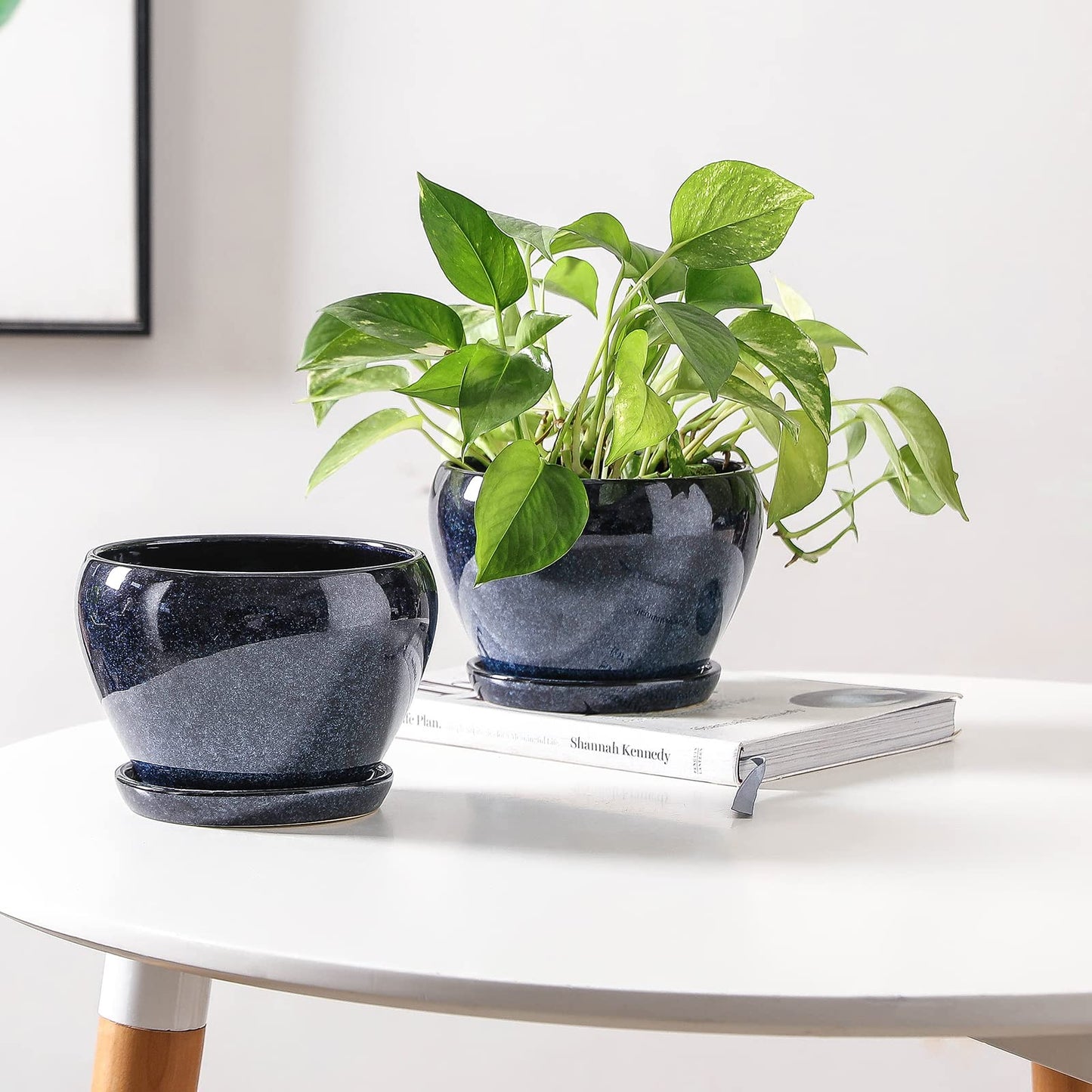 vicrays Ceramic Plant Pots Indoor - 6.5 Inch Planter Pot with Drainage Hole and Saucer for Succulent Orchid Flower Herbs Cactus - Ideal for Gardening Home Desktop Office Decor - Reactive Glaze Blue
