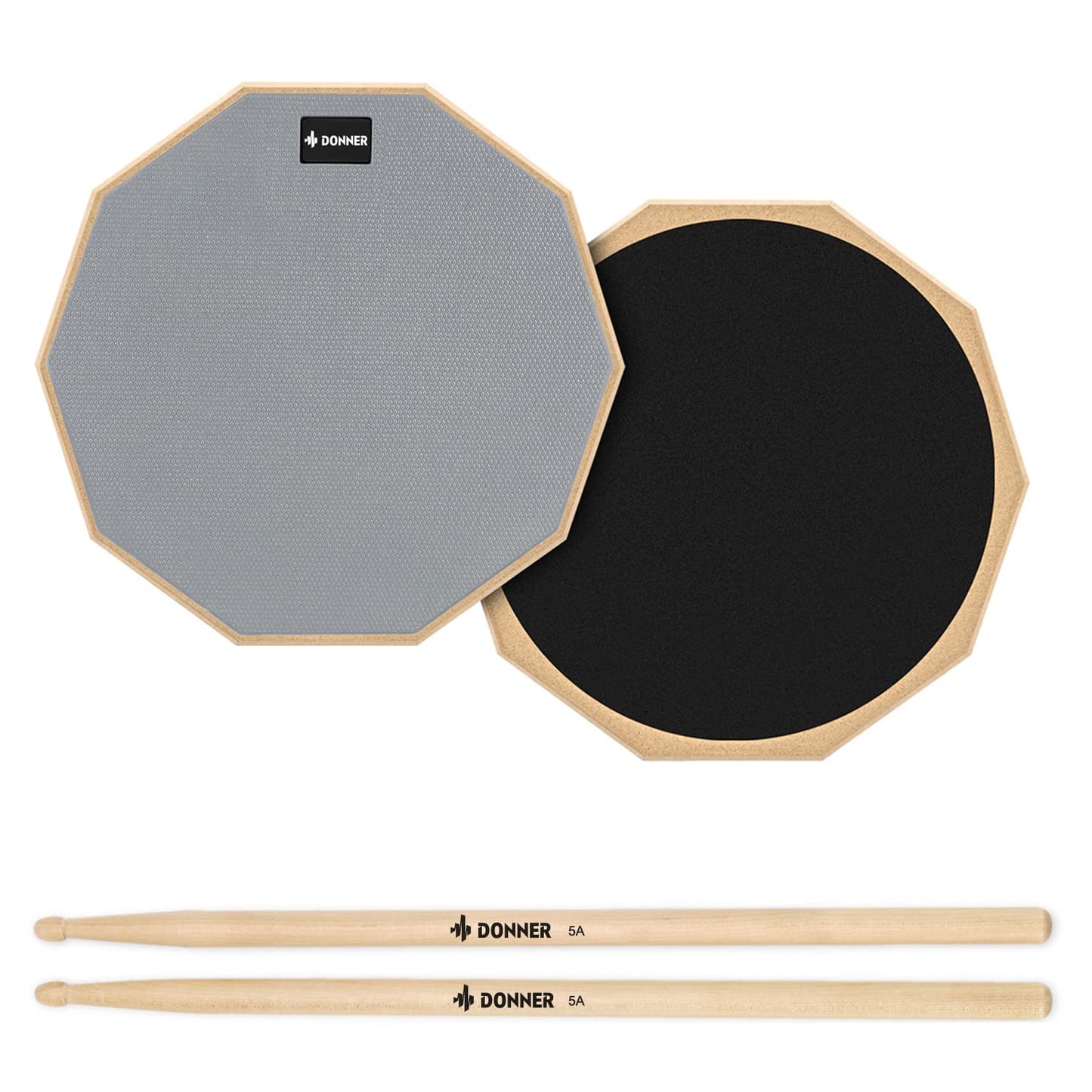 Donner Drum Practice Pad，12 Inches Silent Practice Drum Pad 2-Sided With Drum Sticks - Gray