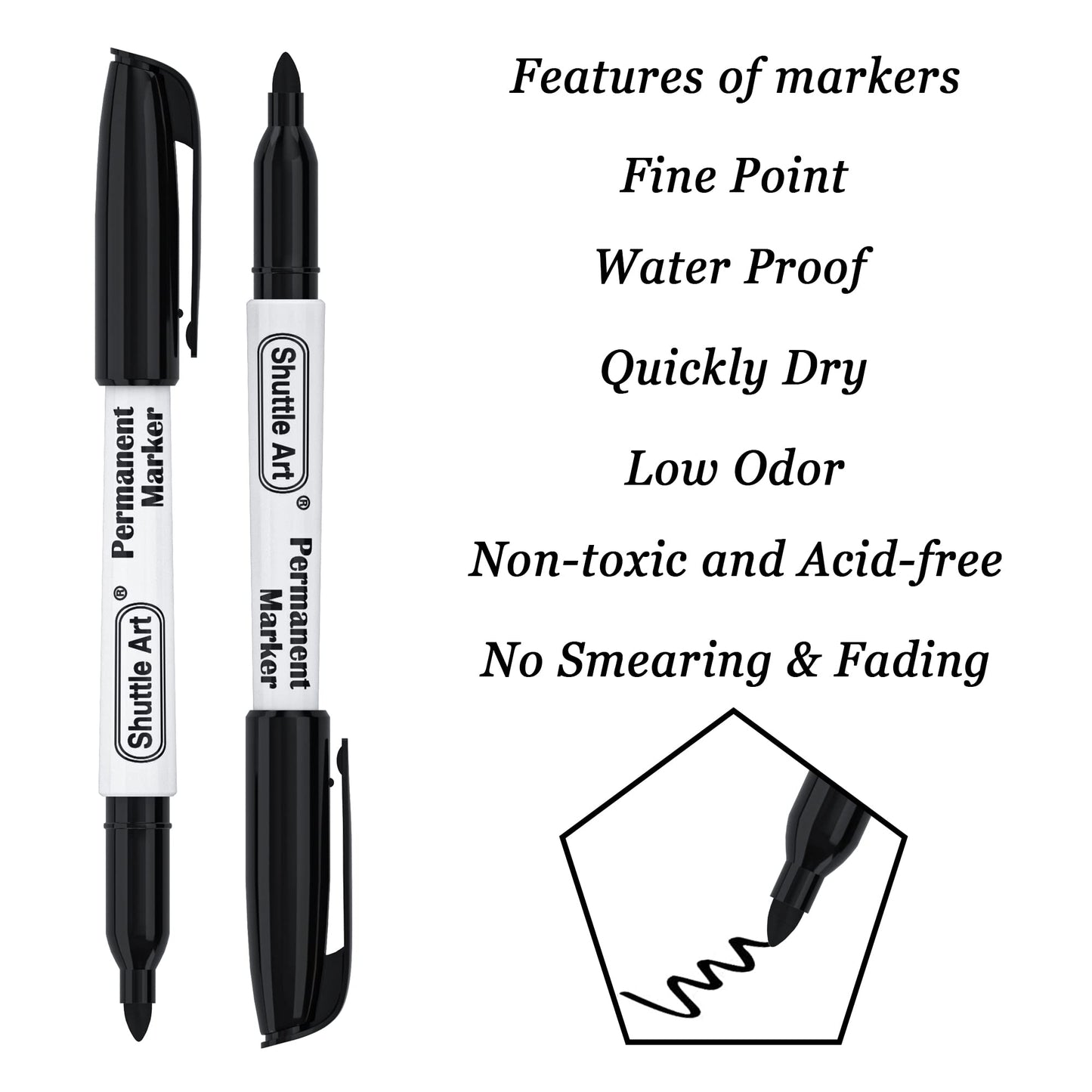 Shuttle Art 100 Pack Black Permanent Markers, Fine Point Permanent Marker Pens Set Perfect on Plastic, Wood, Stone, Metal and Glass for Doodling, Writing, Marking, Office School Supplies