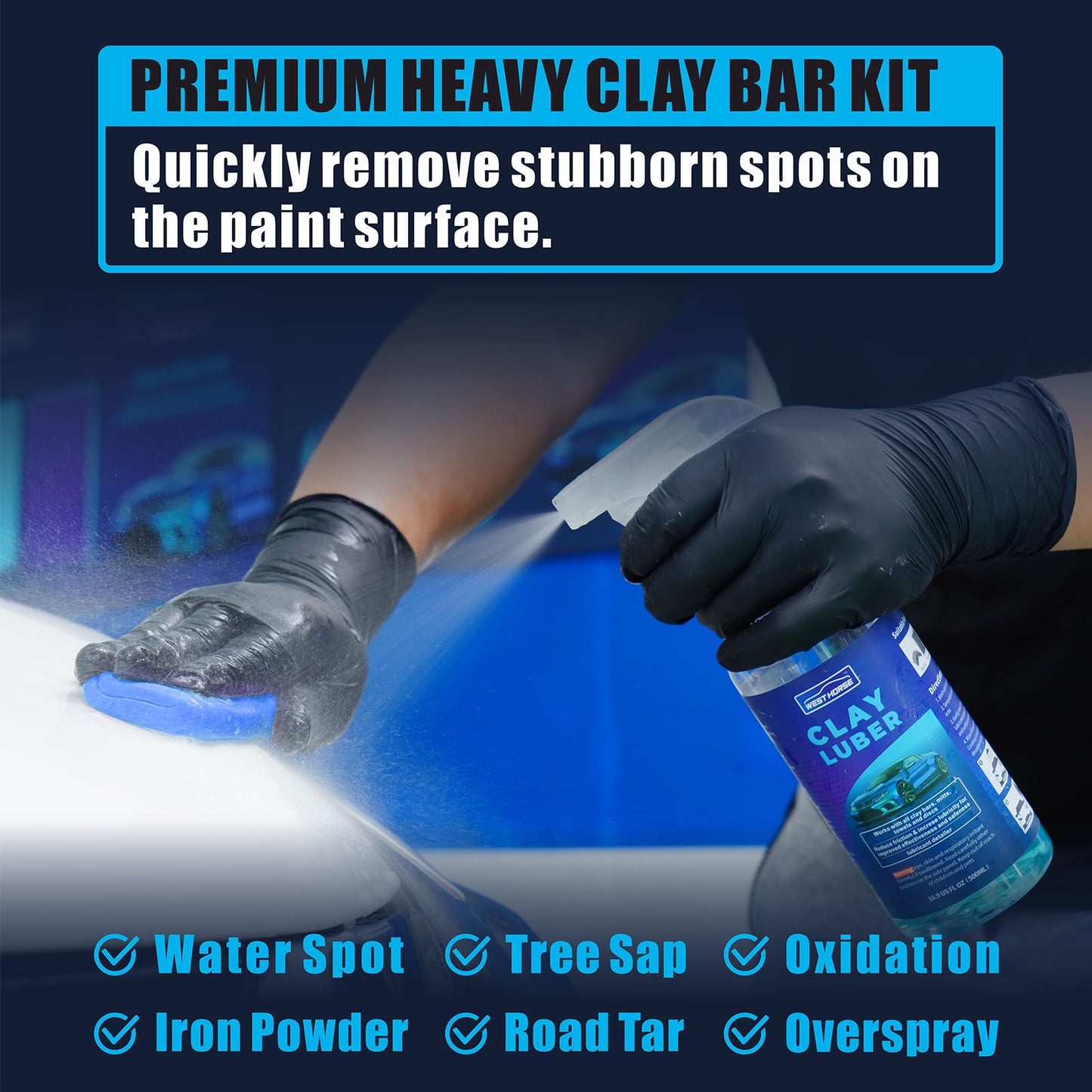 WEST HORSE Clay Bar Kit - 4 Pack 400g (4x100g) + 16.9 fl. oz Lubricant + 4 Pack Microfiber Cloth for Car Detailing