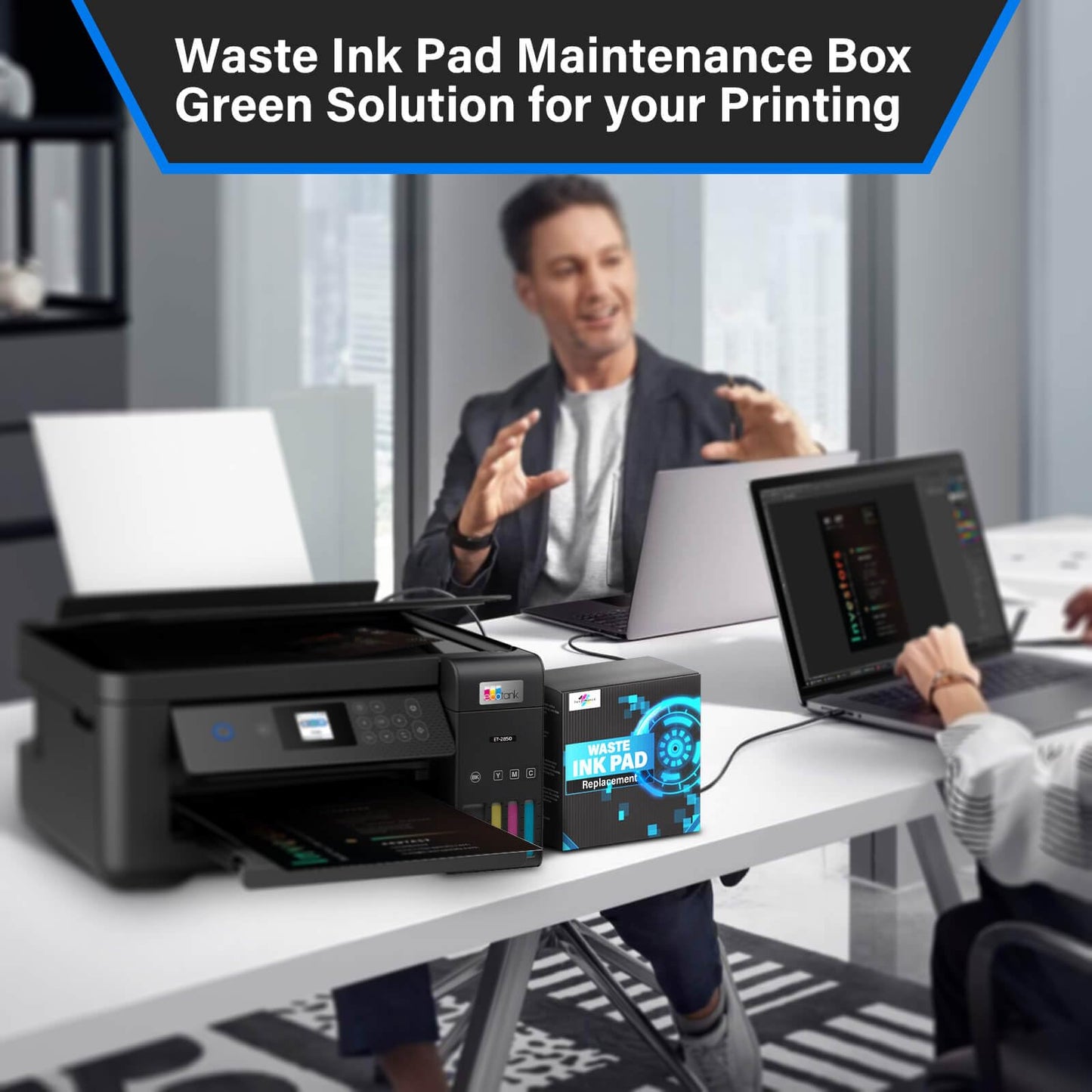 SUBLIMAKER Waste Ink Pad Replacement with Reset Software for Ecotank ET-2850 ET-2760 ET-2750 ET-2700 ET2850 ET2760 ET2750 ET2700 2850 Printer, Maintenance Box with Reset Software