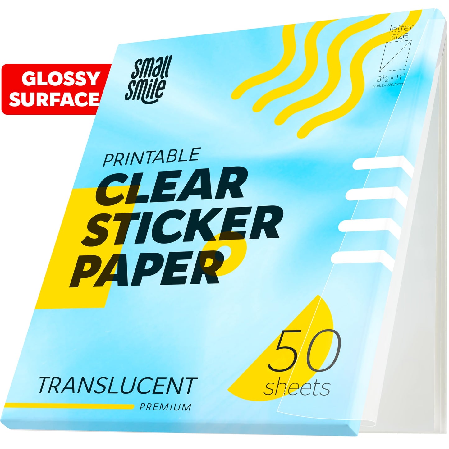 95% Clear Sticker Paper for Inkjet Printer and Laser – 50 Sheets, 8.5x11 Transparent Sticker Paper, Printable Vinyl, Waterproof Clear Labels for DIY Stickers & Decals