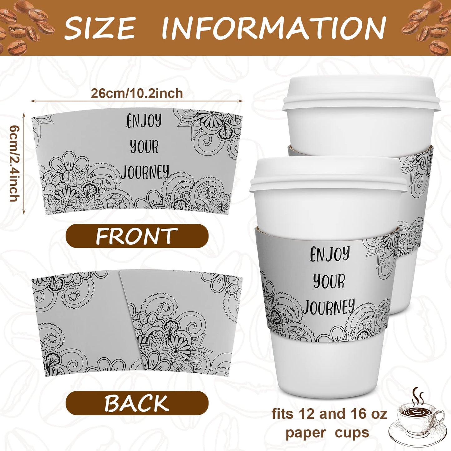Dingion 500 Pack Coffee Cup Sleeves Corrugated Cardboard Motivational Disposable Sleeve for Inspiring Cold or Hot Beverage Chocolate Coffee Tea, Fits 12oz 16oz Paper Cups