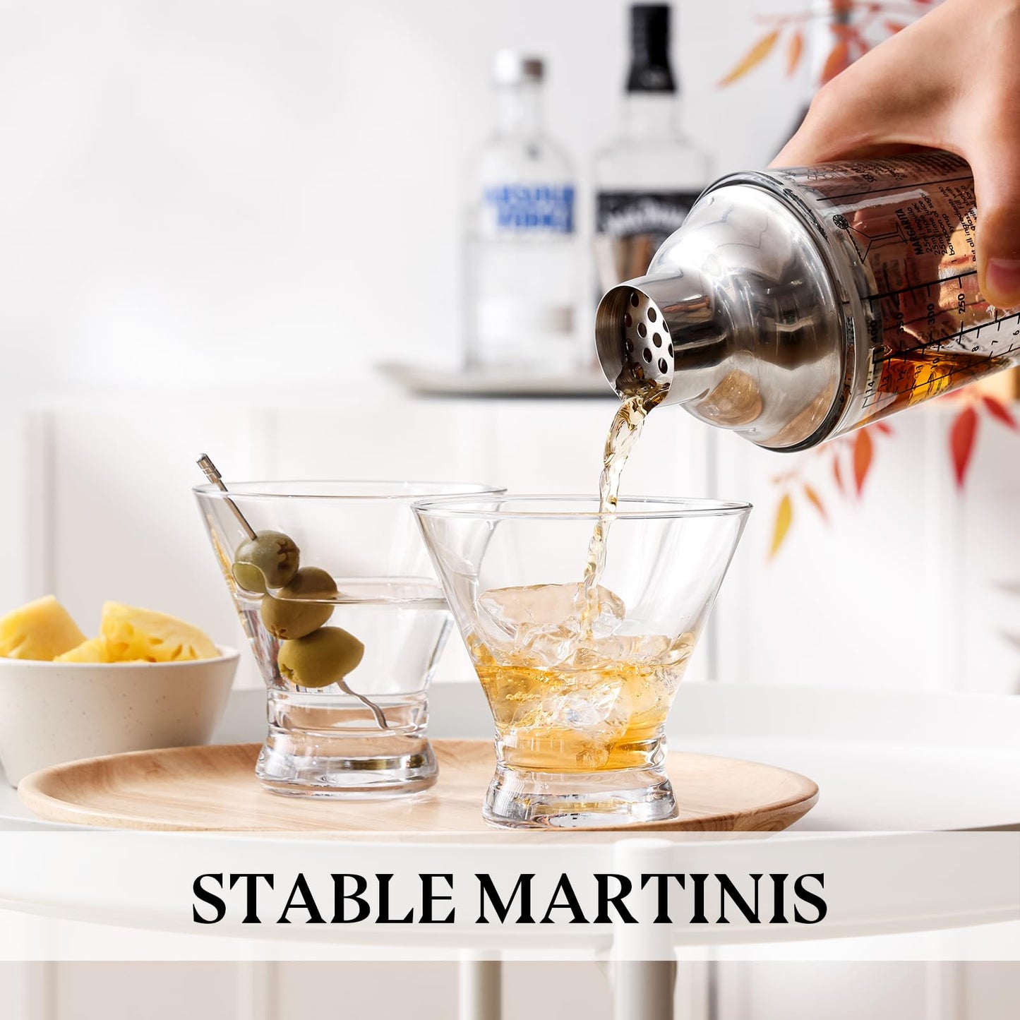 Martini Glasses Set of 6, 8oz Stemless Martini Cocktail Glasses for Margarita, Cosmopolitan, Manhattan, Home Bar, Gimlet, Pisco Sour, Brandy, Crystal Clear