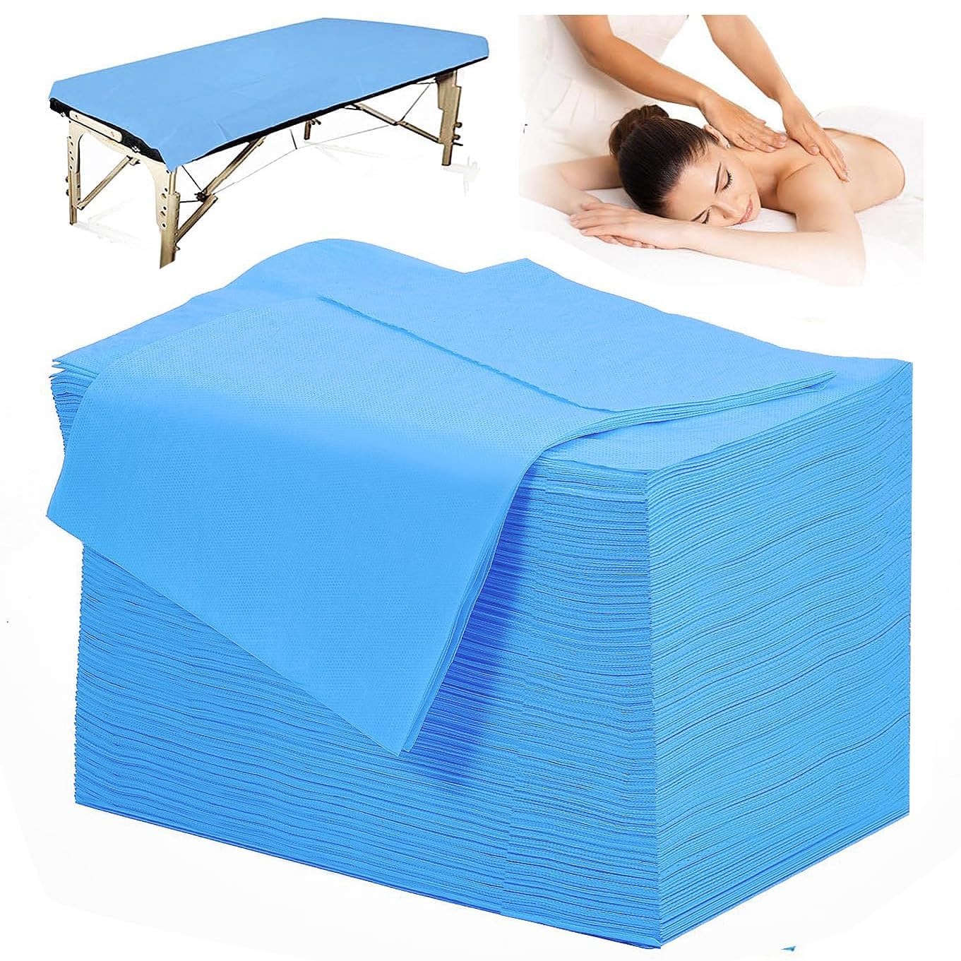 100 Pcs Massage Table Sheets Disposable Bed Sheet 31"x71" - Non Woven Frabic Waterproof Table Bed Covers for Spa, Waxing, Tattoo & Beauty Salon (Blue)