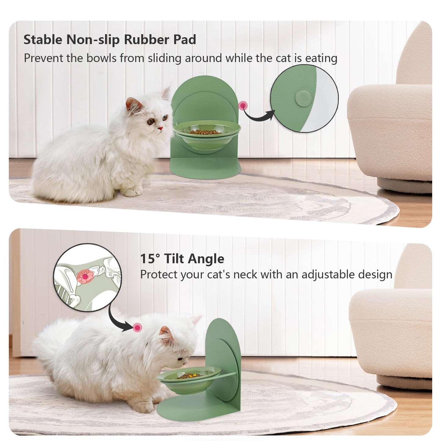 2-Pack Adjustable Cat Bowls with Magnetic Iron Stand & Ceramic Bowls – Dual Height & Angle Adjustable, Non-Slip Design for Comfortable Feeding