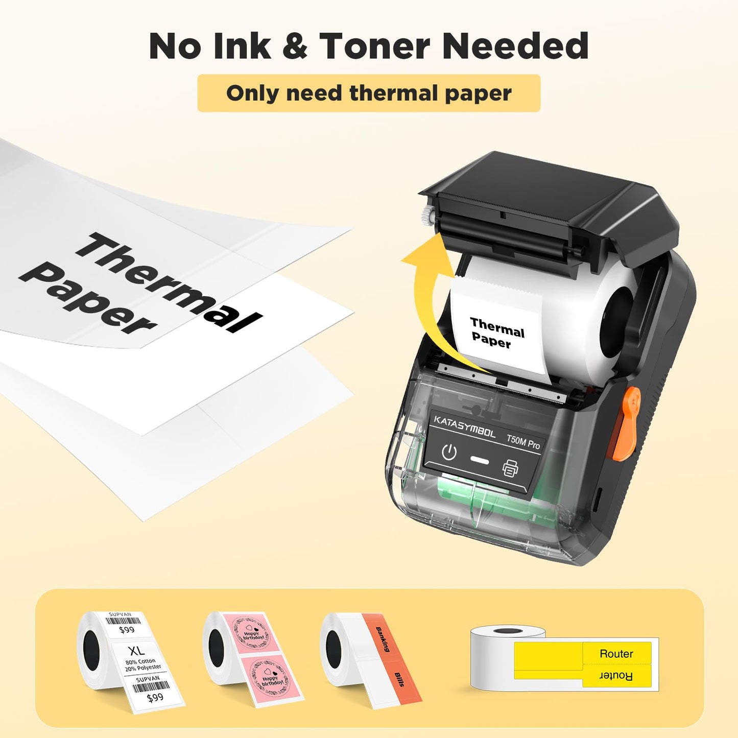 SUPVAN T50M Pro Bluetooth Label Maker Machine with 3 Tapes, Wide Waterproof Label, Versatile App with 30 Fonts and 660+ Icons, Inkless Labeler for Home, Kitchen, School, Office Organization, Black