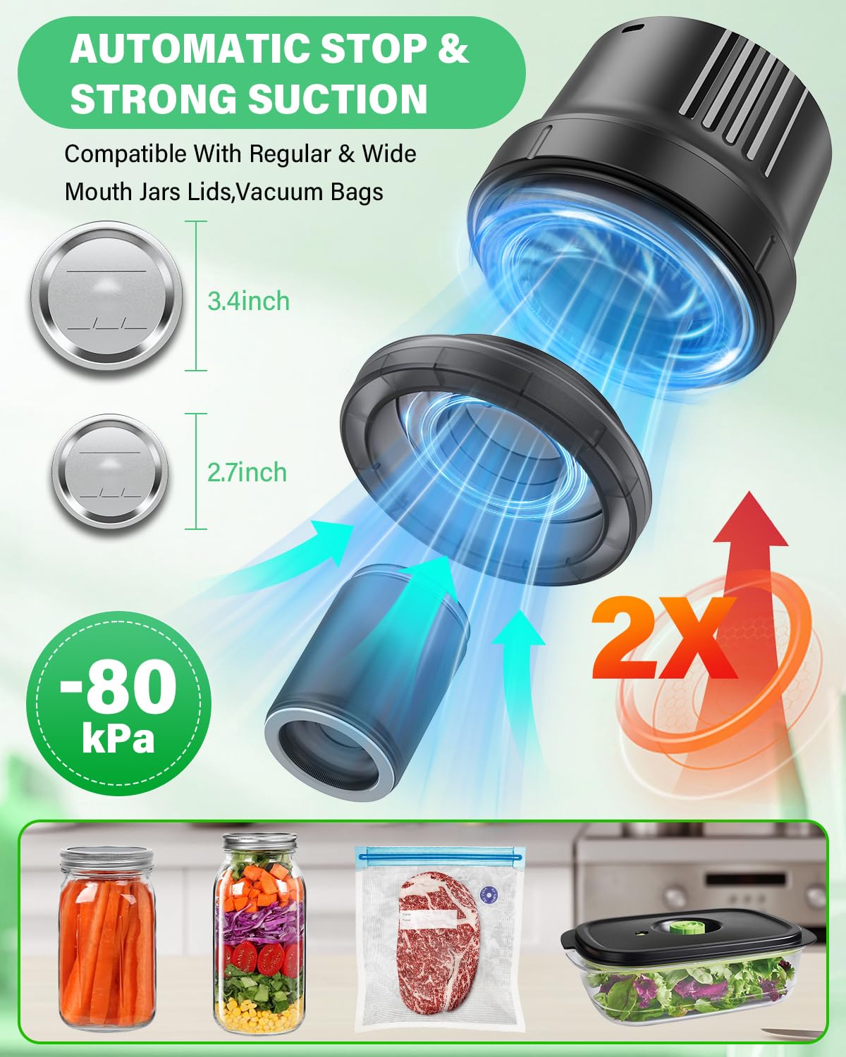 Mason Jar Vacuum Sealer Kit-Fully-Automatic-Canning-Jar-Sealer-Vacuum-Sealing,2025 Upgraded Electric Vacuum Sealer for Wide&Regular Mouth Mason Jars/Canning &Sous Vide Bag/Jar Sealer Machine for Food