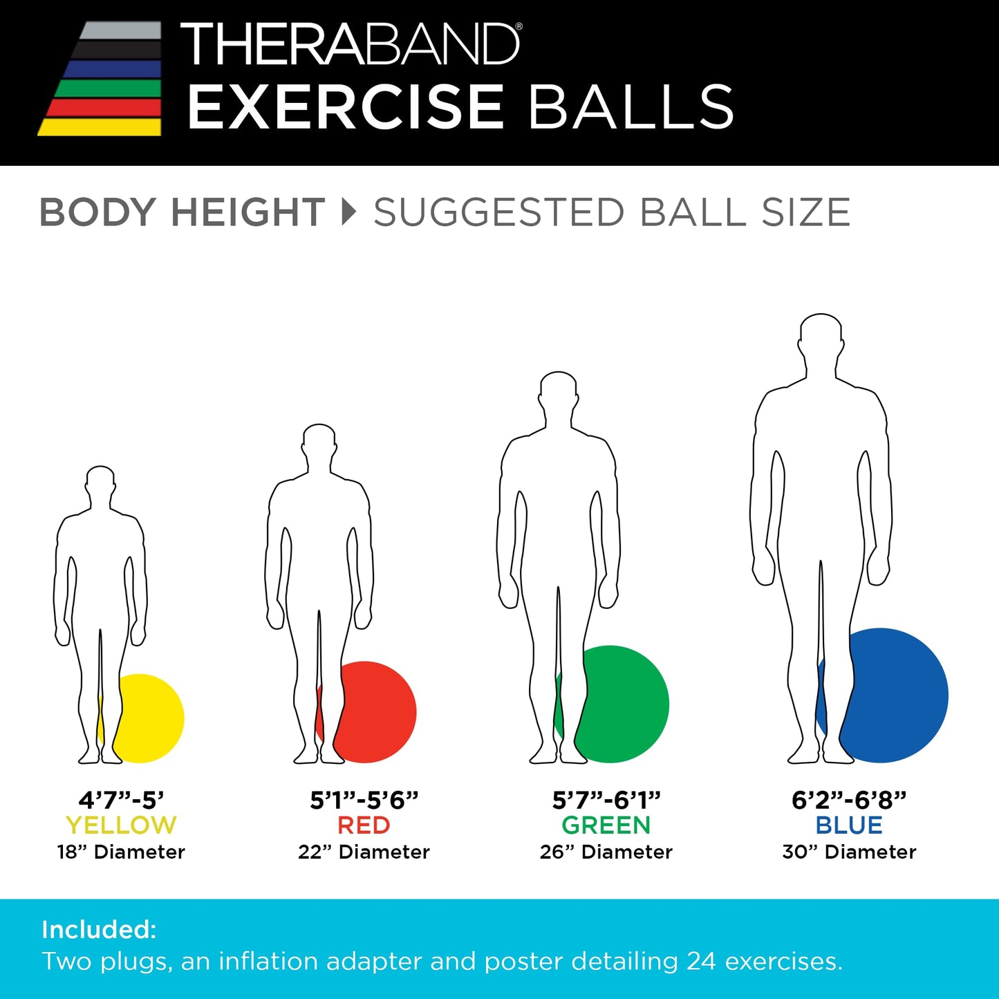 TheraBand Exercise Ball, Professional Series Stability Ball with 65 cm Diameter for Athletes 5'7" to 6'1" Tall, Slow Deflate Fitness Ball for Improved Posture, Balance, Yoga, Pilates, Core, Green