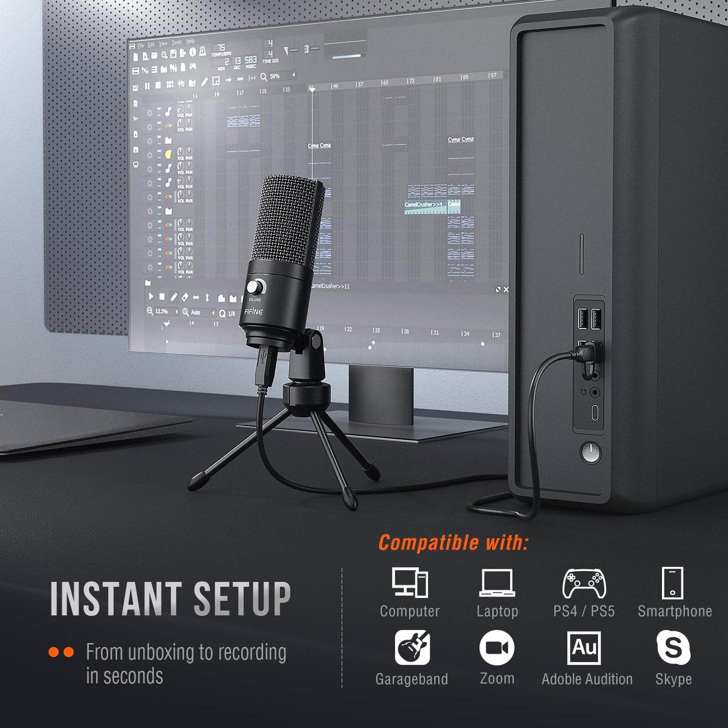 Fifine USB Microphone for PC Computer, Recording Condenser Mic for Laptop MAC/Windows for Vocals,Voice Overs,Streaming Broadcast, Music, YouTube Videos-K669B