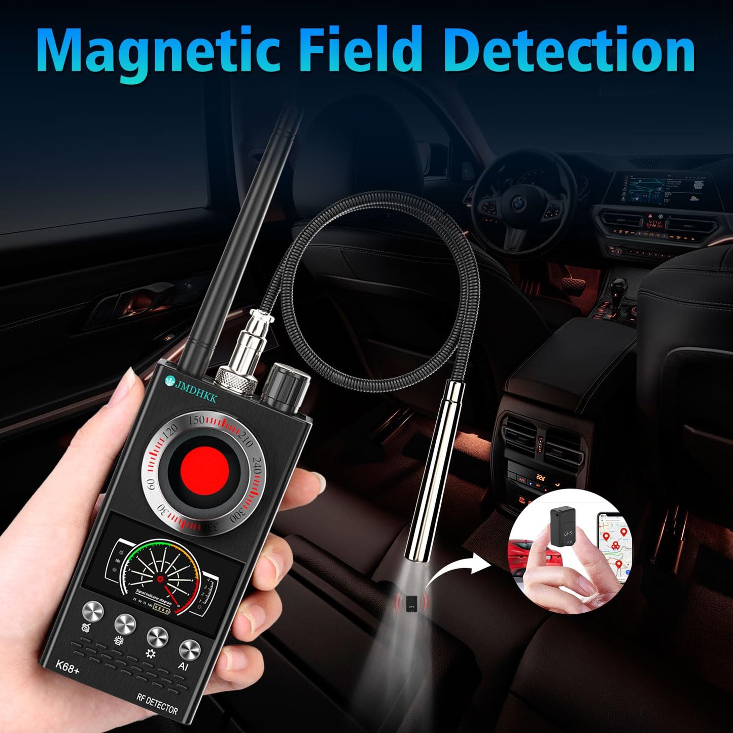 JMDHKK Hidden Camera Detector & Bug Detector – Magnetic Tracker & Wireless Signal Finder for Home, Office, Hotel, Car – Advanced Privacy Protection for Travel & Security (Black)
