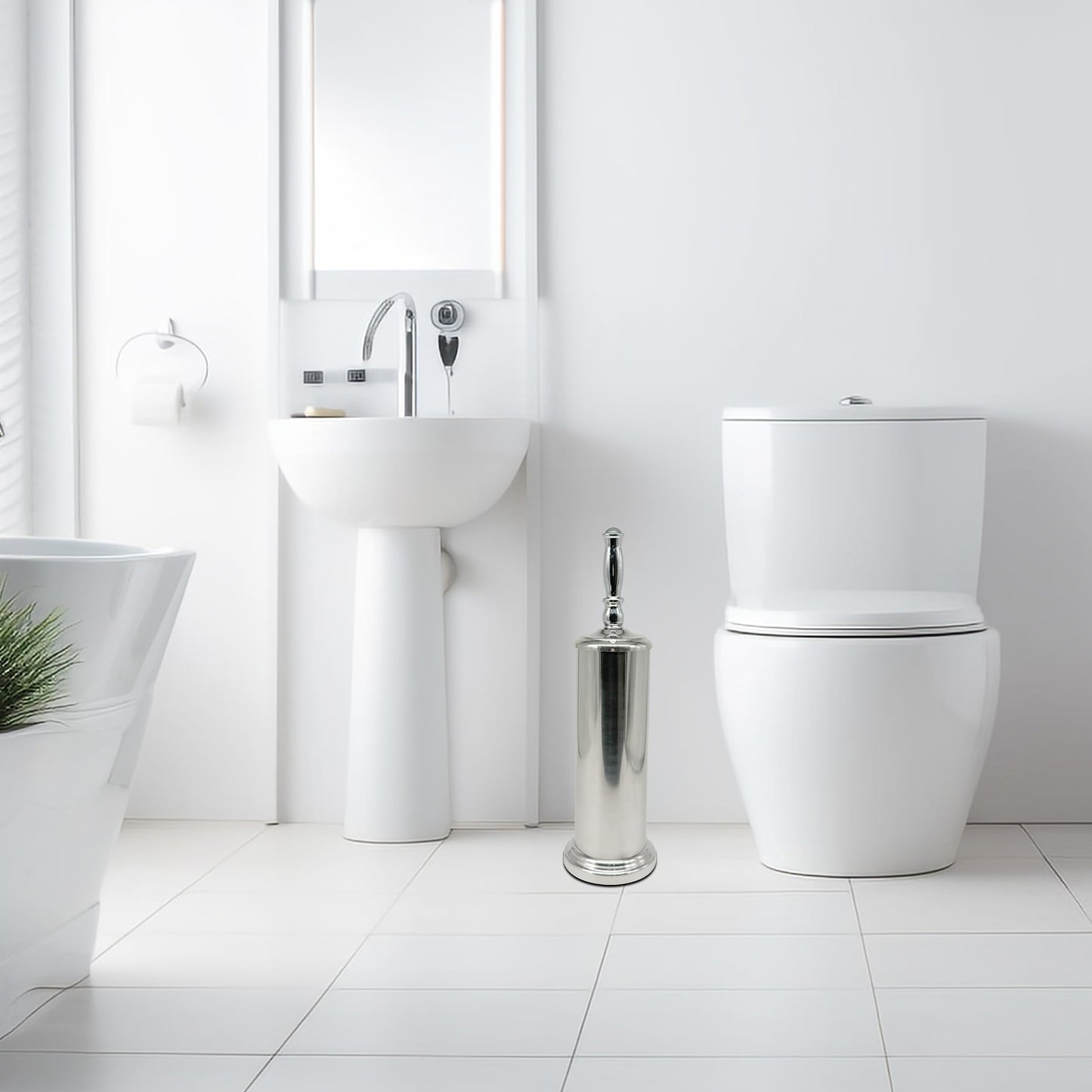 Indecor Home Metal Toilet Bowl Brush with Holder Premium Bathroom Cleaning Set Rustproof Hygienic Durable Elegant Finish