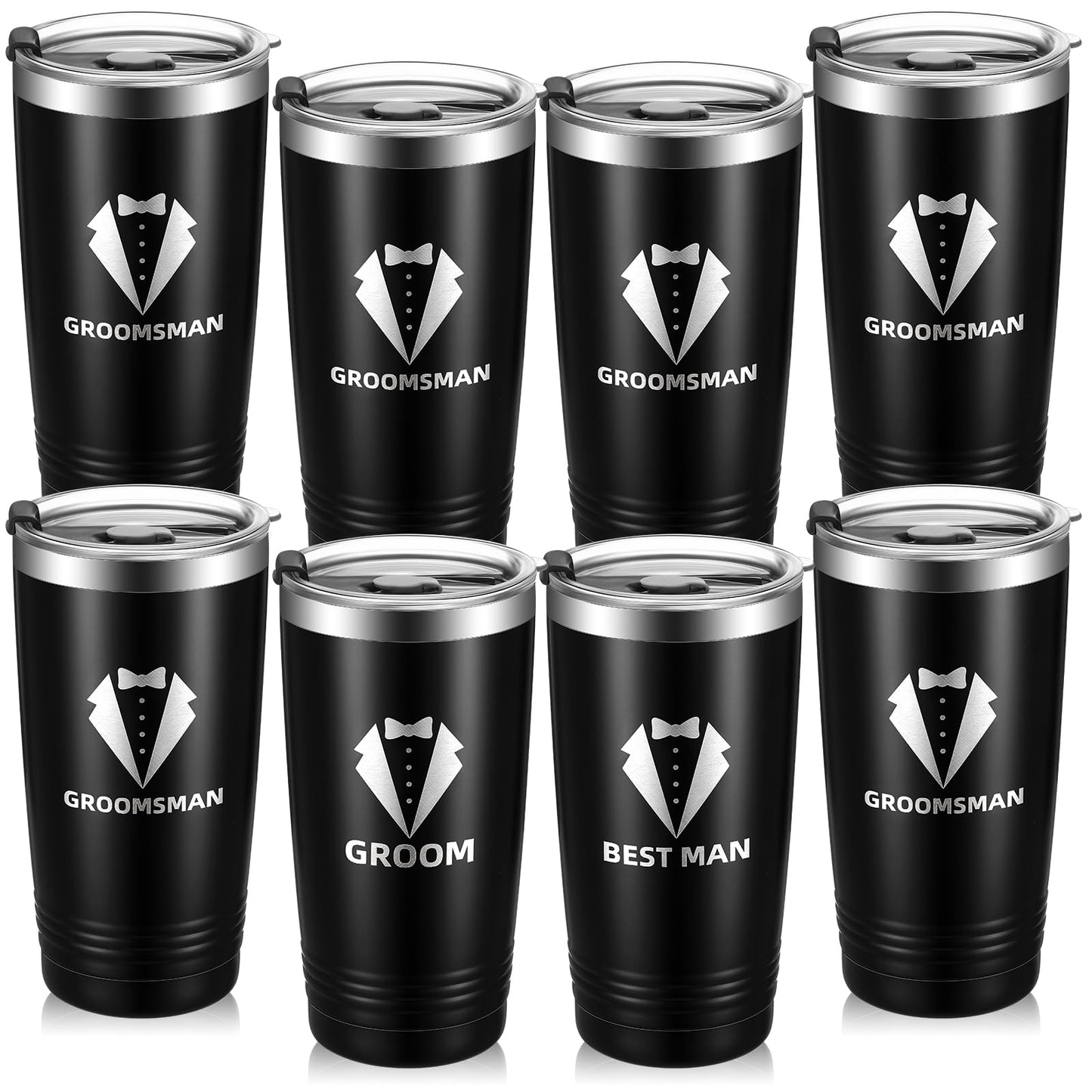 Skylety 8 Pack 20 oz Groomsmen Gifts Groom Cups Groomsmen Tumblers with Lid Stainless Steel Groomsmen Cups for Bachelor Party Wedding Proposal Travel Gift