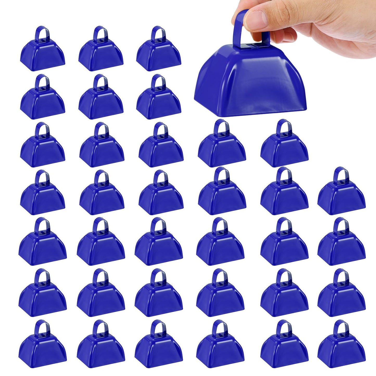 PATIKIL 36pcs Cow Bells for Football Games, 3inch Cowbells for Sporting Events Bulk Loud Noise Makers Metal Cow Bell with Handle for Cheering Wedding,Blue
