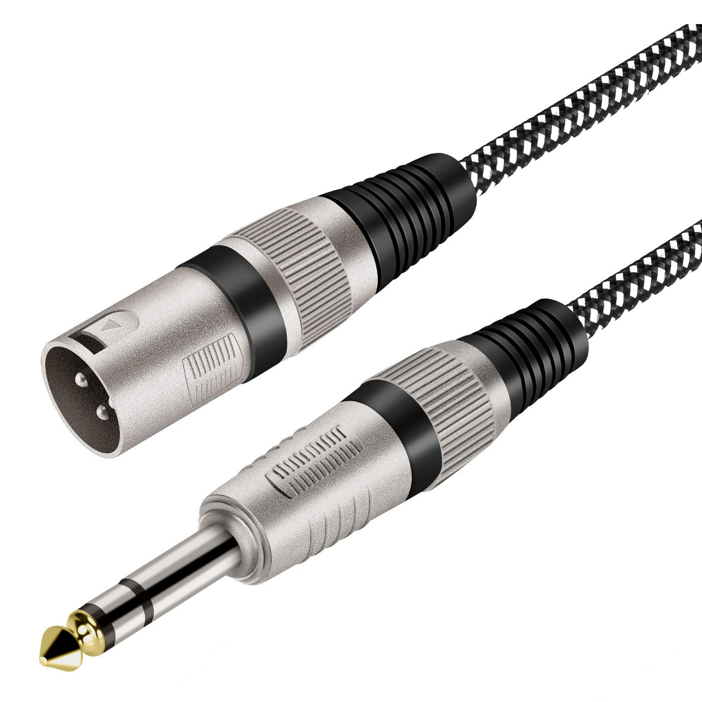 KINXIYU XLR Male to 1/4 Inch TRS Cable 30 FT, Nylong Braided XLR 3 Pin Male to Quarter inch 6.35mm TRS Balanced Interconnect Wire Mic Cord (Pure Copper Conductors)