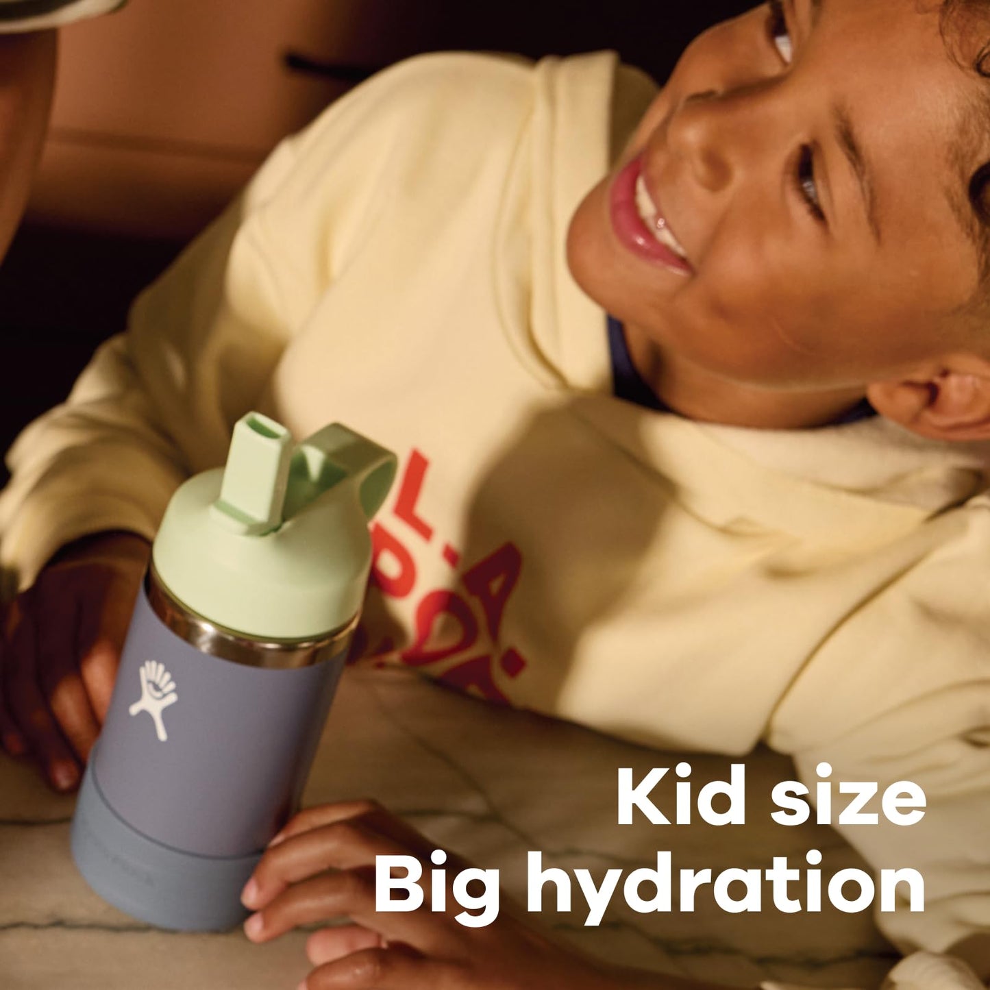 Hydro Flask 12 Oz Kids Stainless Steel Wide Mouth Water Bottle with Straw Cap and Boot, Seaspray