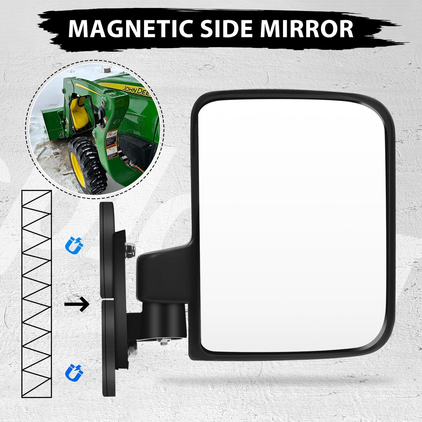 Tractor Magnetic Side Mirrors, Universal Strong Magnetic Side Mirrors for Tractors, Forklifts, Lawn Mover, Small Dozers, Lift Trucks, UTV, ATV, Compatible with John Deere tractor, Kubota, Mahindra