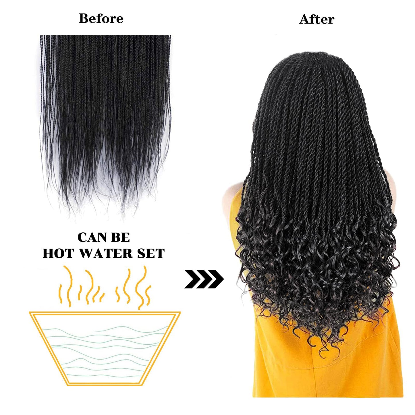 Black Senegalese Twist Crochet Hair - 8 Packs 22 Inch Small Crochet Hair for Braiding, 30 Strands/Pack Crochet Braids Hair For Black Women, Crochet Twist Hair Braiding Hot Water Setting (22inch, 1B)