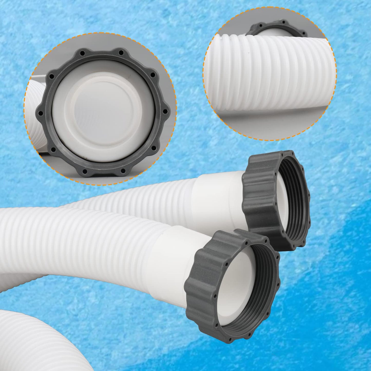 Swimming Pool Pump Replacement Hose, [Set of 2] 1 1/2 Diameter 59" Long Pool Filter Pump Replacement Hoses Kit with Cap Nut, Compatible with Filter Pump and Saltwater Systems