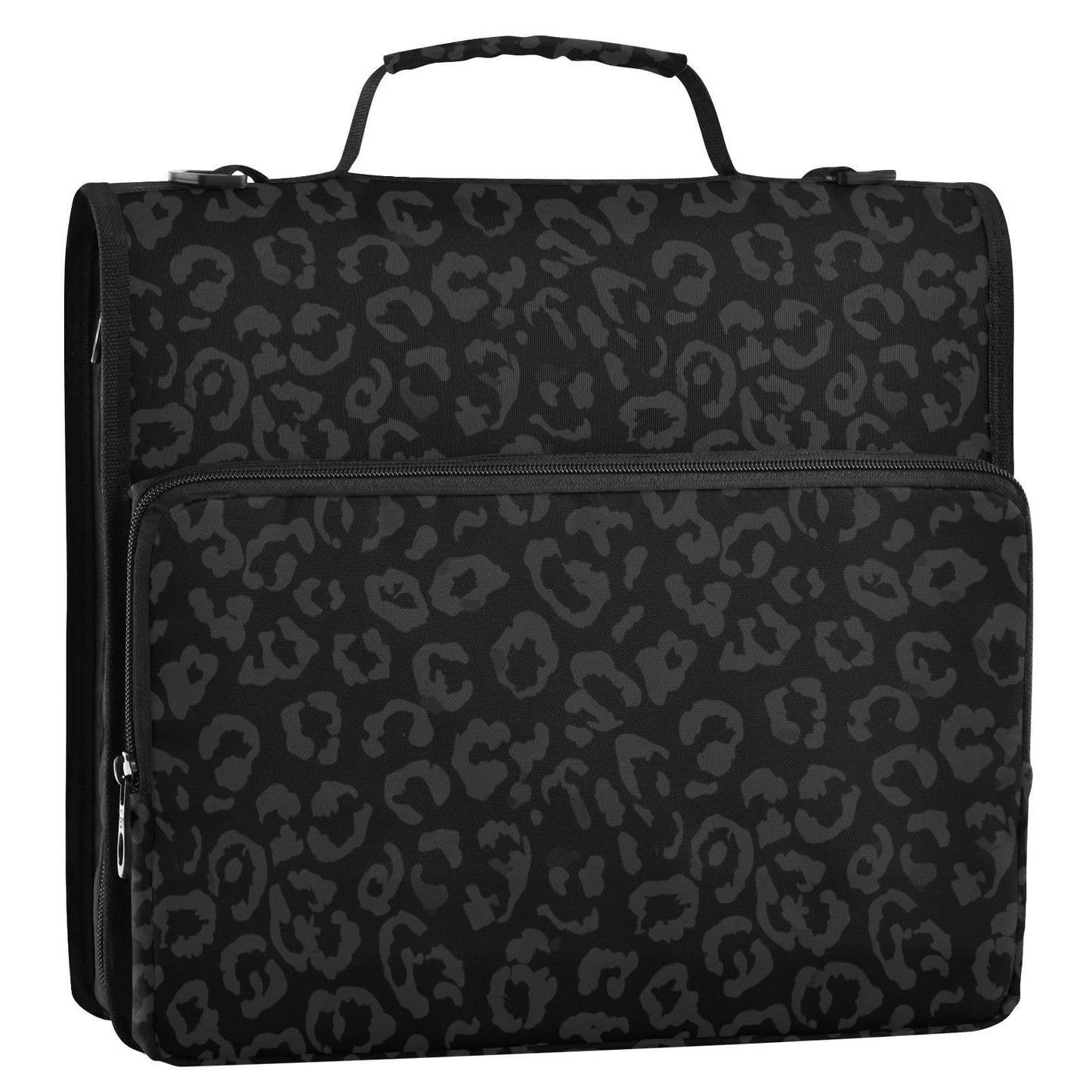 Leopard Black Zipper Binder Bag 3 Ring Large File Folder Organizer Portfolio Binder Bag with Shoulder Strap Fits Laptop 500 Sheets for Adult Outdoor Work Office Supplies