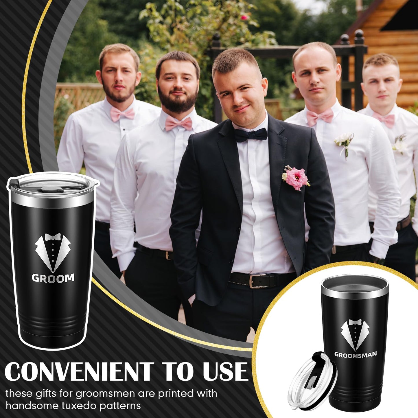 Skylety 8 Pack 20 oz Groomsmen Gifts Groom Cups Groomsmen Tumblers with Lid Stainless Steel Groomsmen Cups for Bachelor Party Wedding Proposal Travel Gift