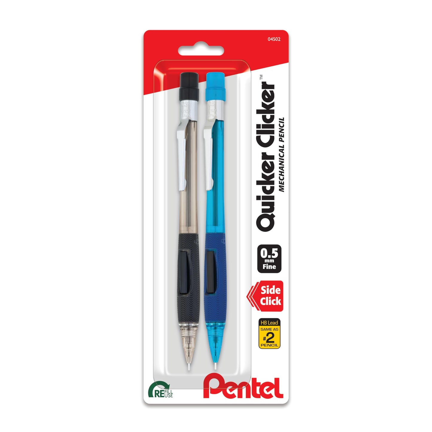 Pentel Quicker Clicker Automatic Pencil, 0.50 mm, Assorted, 2 per Pack (PD345BP2-K6)