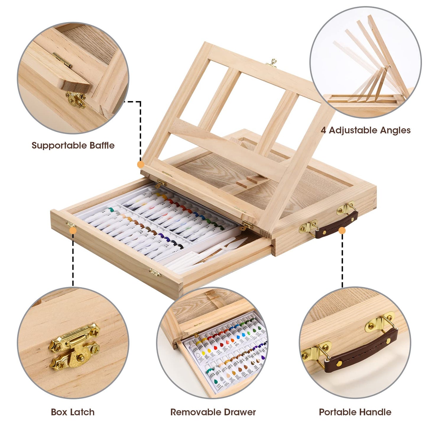 Paint Set, 49-Piece Watercolor Painting Kit with Wooden Tabletop Easel, Includes Watercolor Paints, Brushes, Palette, Canvas Panels and Painting Pads, for Beginners Professionals Hobbyists